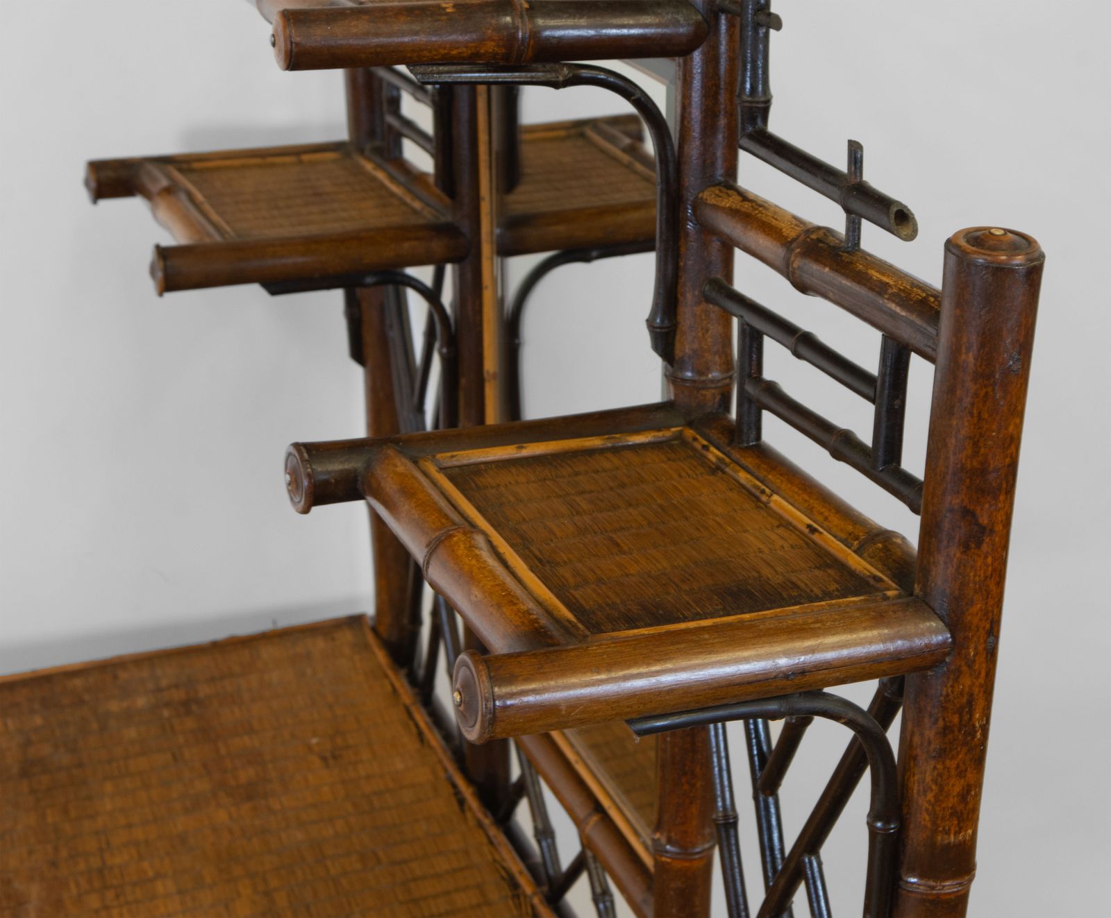 Superb Late 19th Century Bamboo Etagere Leaded Stained Glass Cabinet photo vinterior