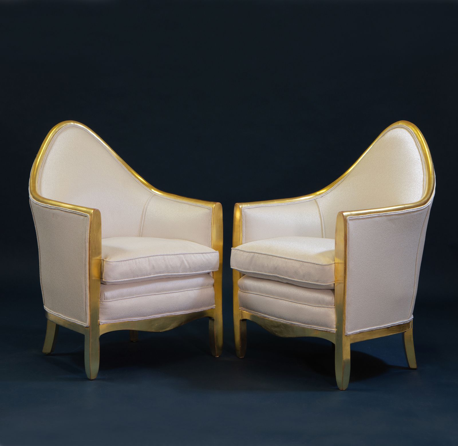 Pair Antique French 24k Gold Leaf Giltwood Bergère Armchairs
