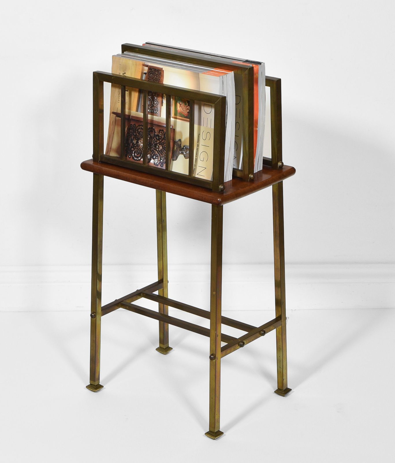 Edwardian Brass & Walnut Canterbury Newspaper Magazine Rack Arts & Crafts photo for sale