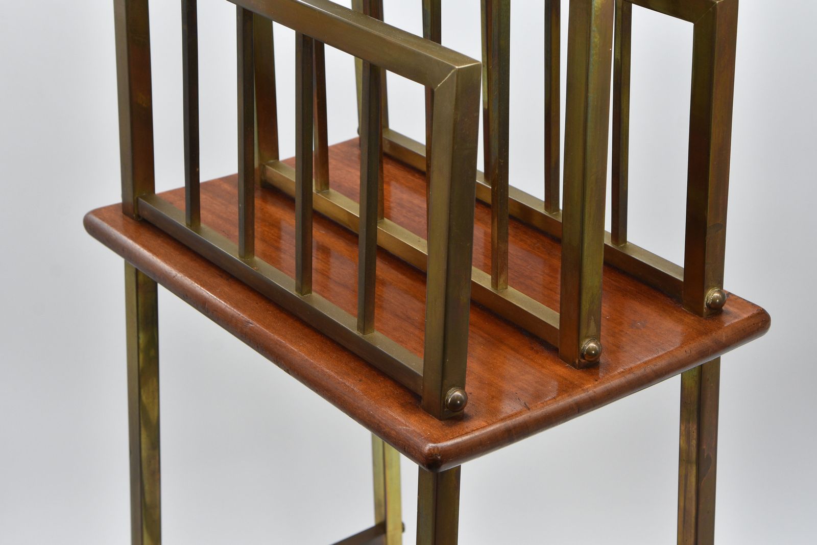 Edwardian Brass & Walnut Canterbury Newspaper Magazine Rack Arts & Crafts photo vinterior