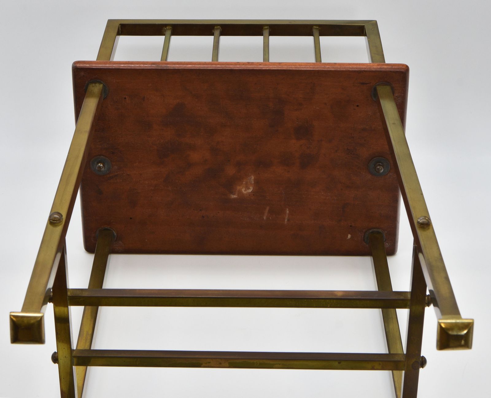 photo for sale Edwardian Brass & Walnut Canterbury Newspaper Magazine Rack Arts & Crafts