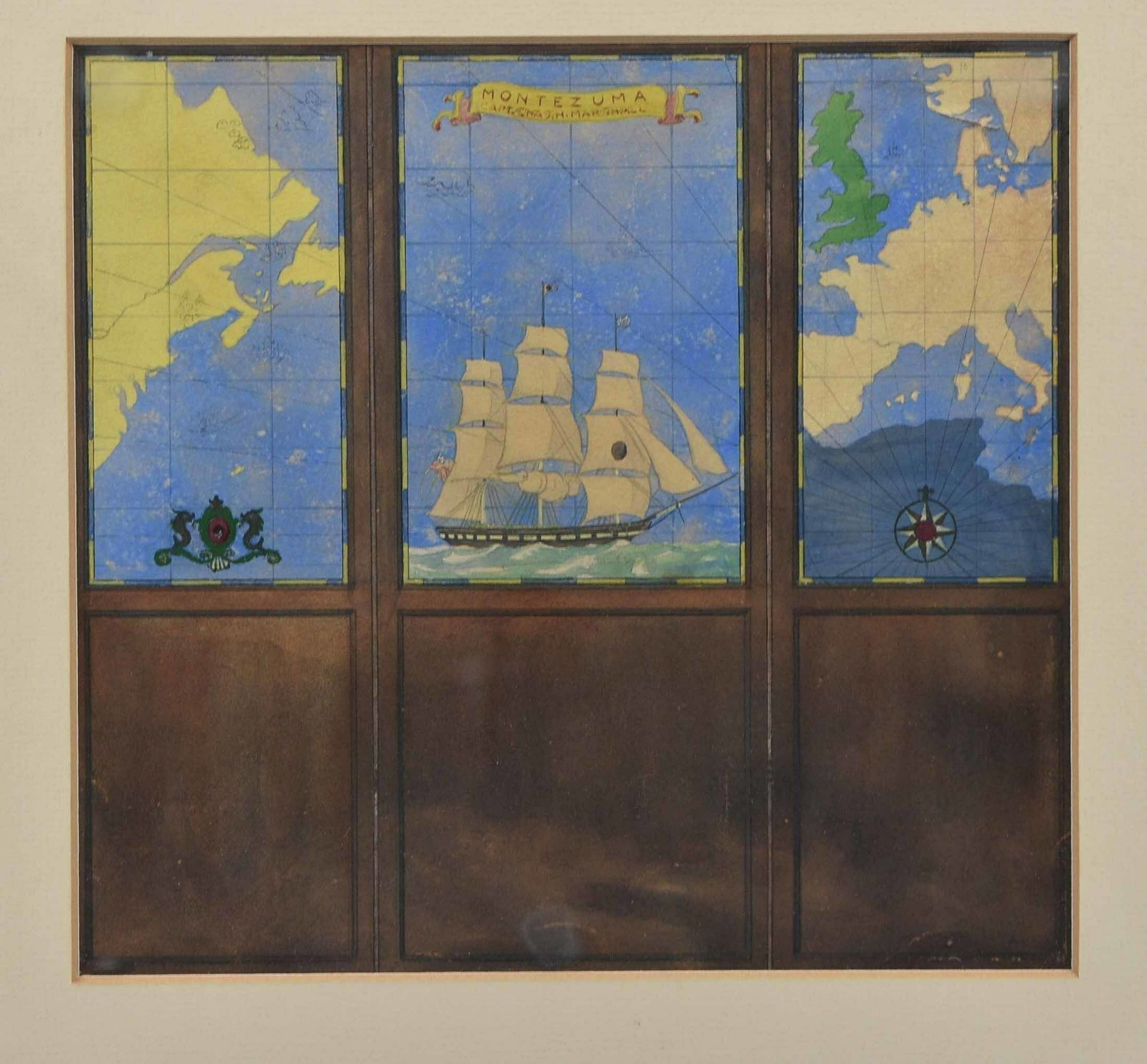 Watercolour Drawing Of A Three Fold Screen Design Decorated With A Nautical Map By Kenneth Stevens Mac Intire photo furniture