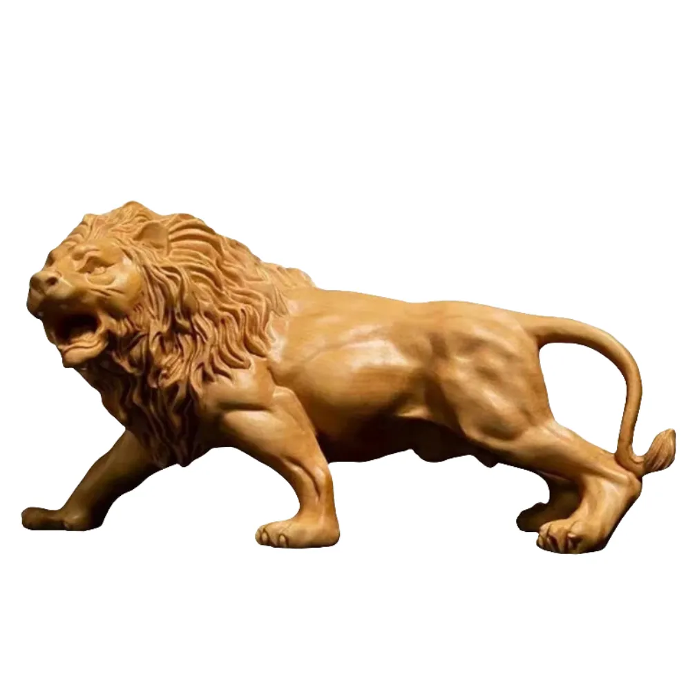 Hand Carved Wooden Lion Sculpture photo furniture