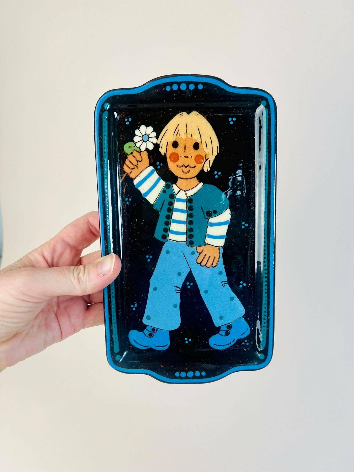 Swiss Pottery Vintage Handmade Wall Plate, Child With A Flower, Swiss Day Gift