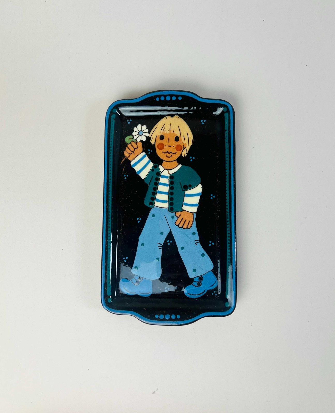 Swiss Pottery Vintage Handmade Wall Plate, Child With A Flower, Swiss Day Gift photo Art