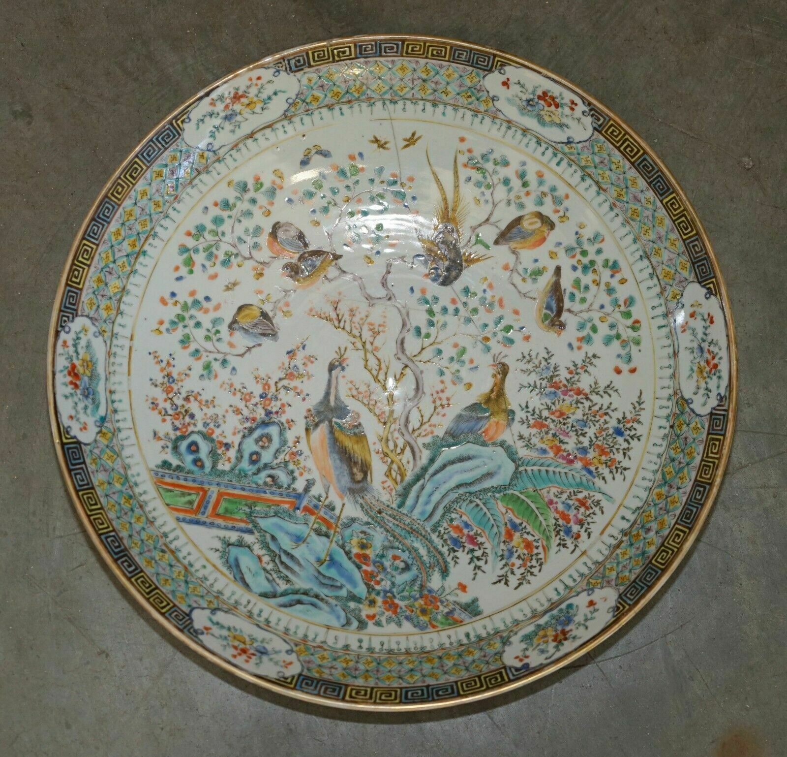 Antique Repaired 18th Century Chinese Famille Verte Porcelain Charger Plate photo furniture
