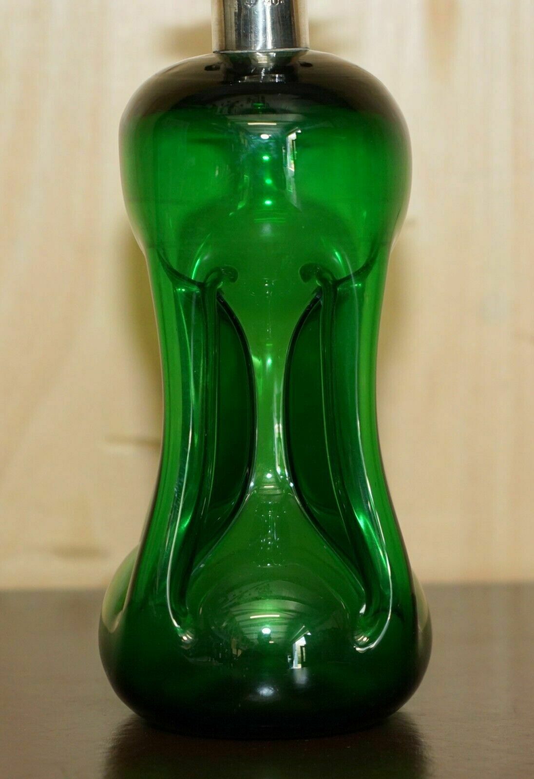 1896 Gibson  & Lawrence Antique Green Wine Port Decanter Sterling Silver Collar photo Home Decor