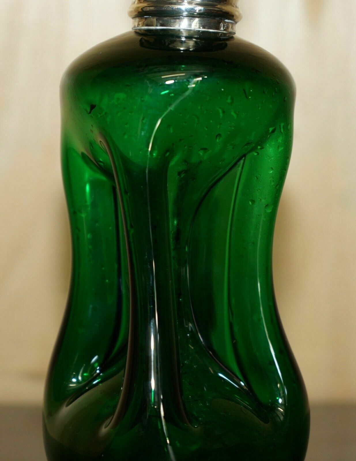 Fine 1904 Antique Green Wine Port Spirit Decanter With Sterling Silver Collar photo Home Decor