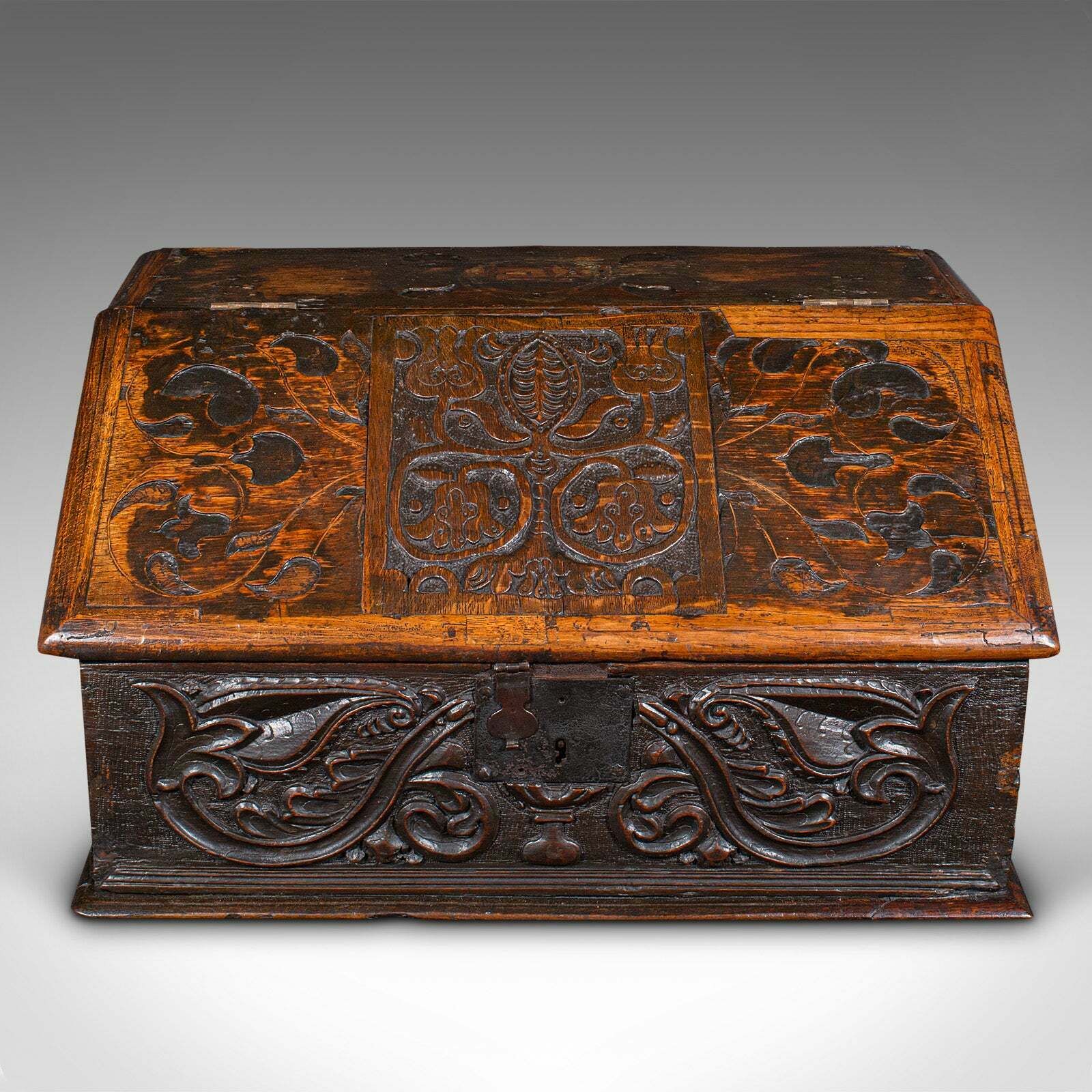 Antique Verger's Bible Box, English, Oak, Carved, Ecclesiastical, William III photo for sale