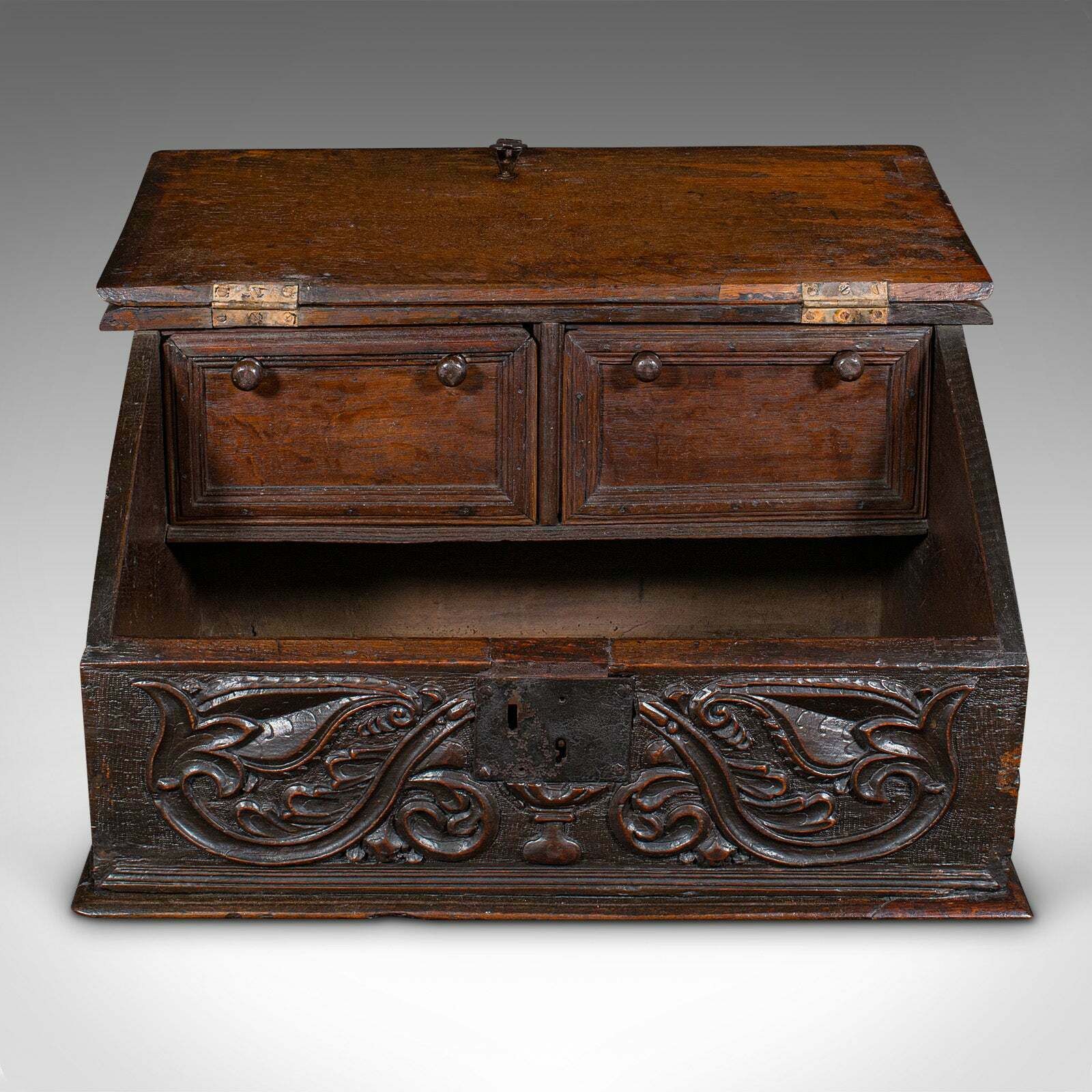 Antique Verger's Bible Box, English, Oak, Carved, Ecclesiastical, William III photo Home Decor
