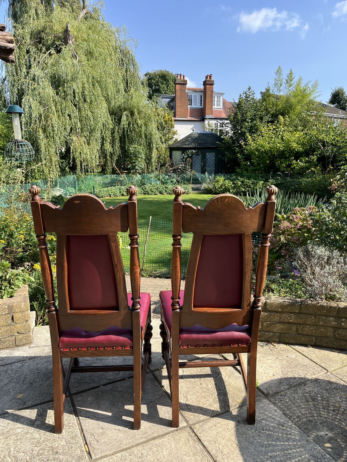2 Edwardian Style Chairs With Red Leather And Ornate Carvings photo Furniture