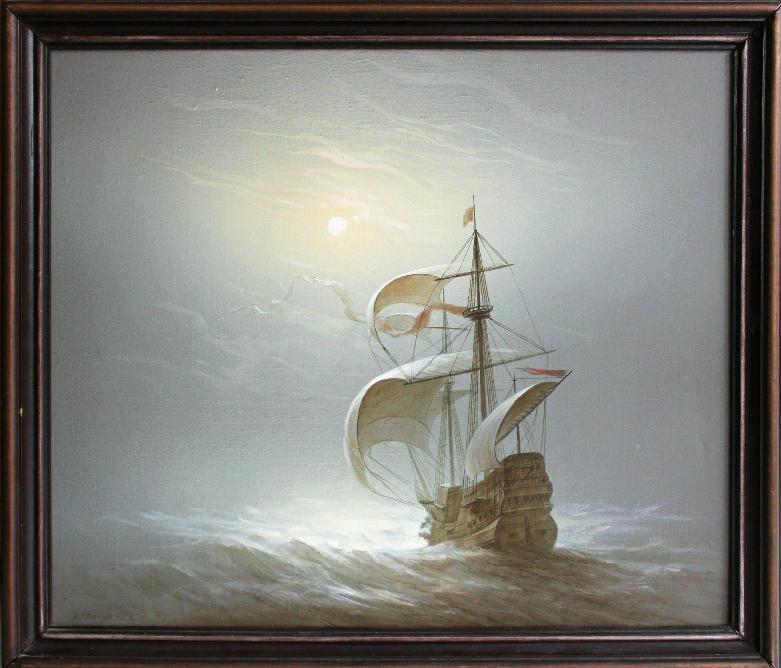 Vasily Hvatov (1947   2020). Sailboat At Full Moon. Oil On Canvas, 60x70 Cm photo buy