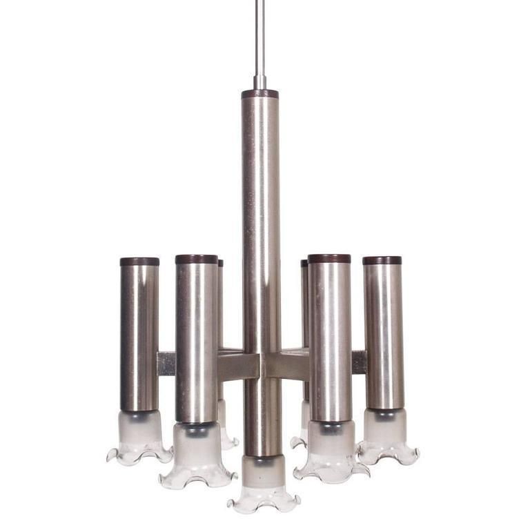 1970s Chandelier In Chromed Steel And Murano Glass By Gaetano Sciolari photo furniture