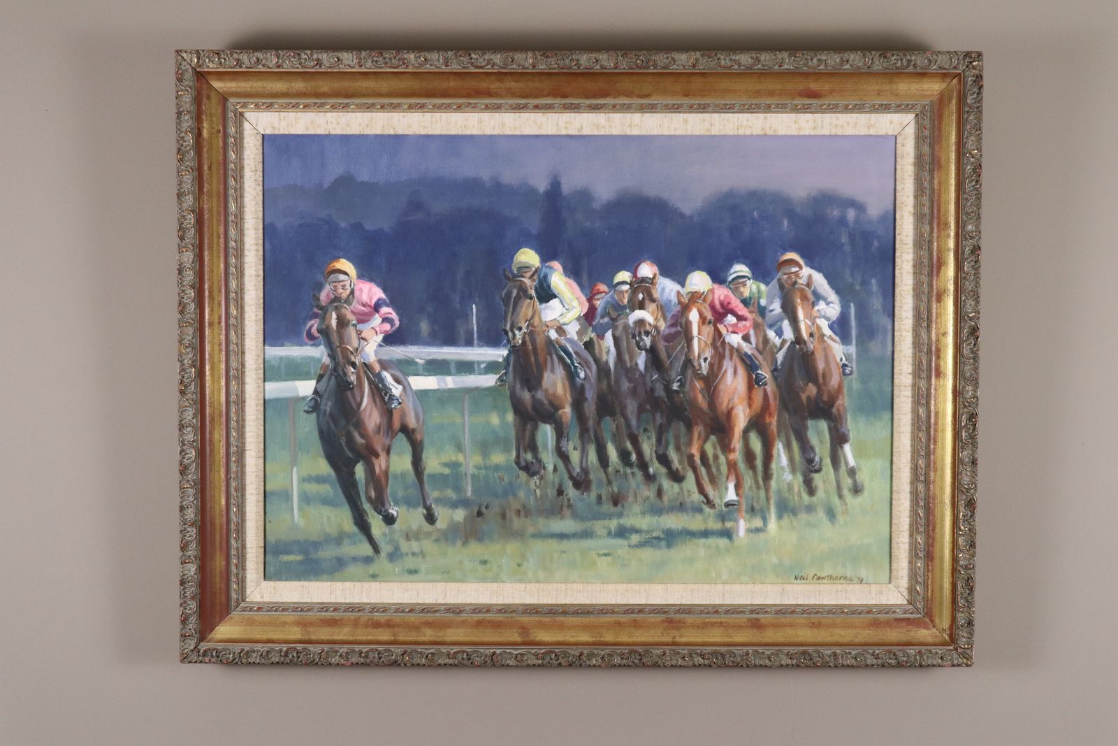 'Rounding The Bend' By Neil Cawthorne (1936 2022) Framed Original Oil On Canvas Painting 1979 photo furniture