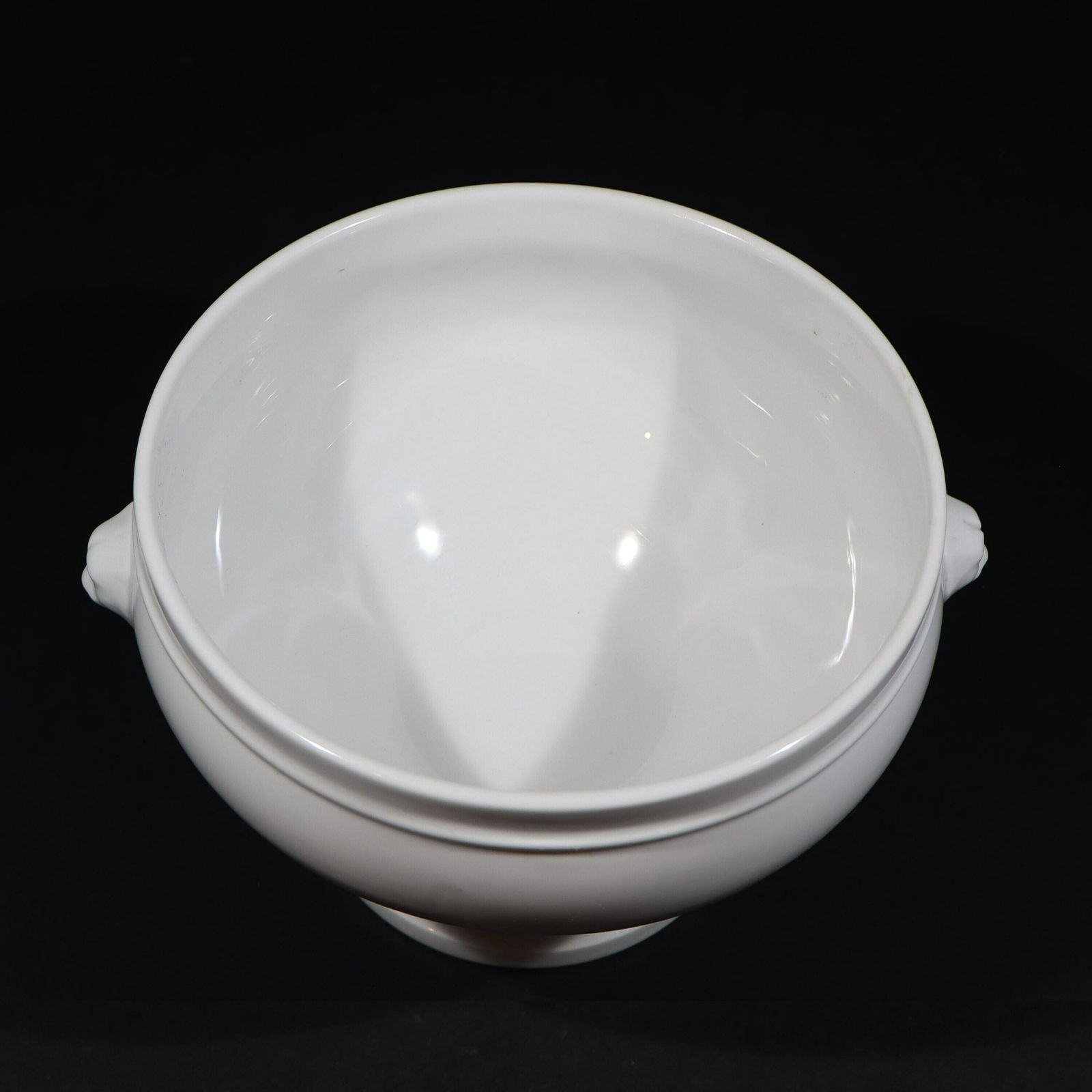 Vintage Pillivuyt Lion Head Soup Tureen, White Porcelain Pedestal Soup Dish, French Bistro photo for sale