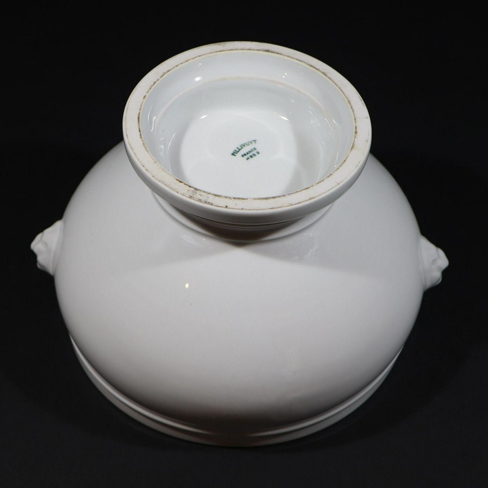 Vintage Pillivuyt Lion Head Soup Tureen, White Porcelain Pedestal Soup Dish, French Bistro photo vintage