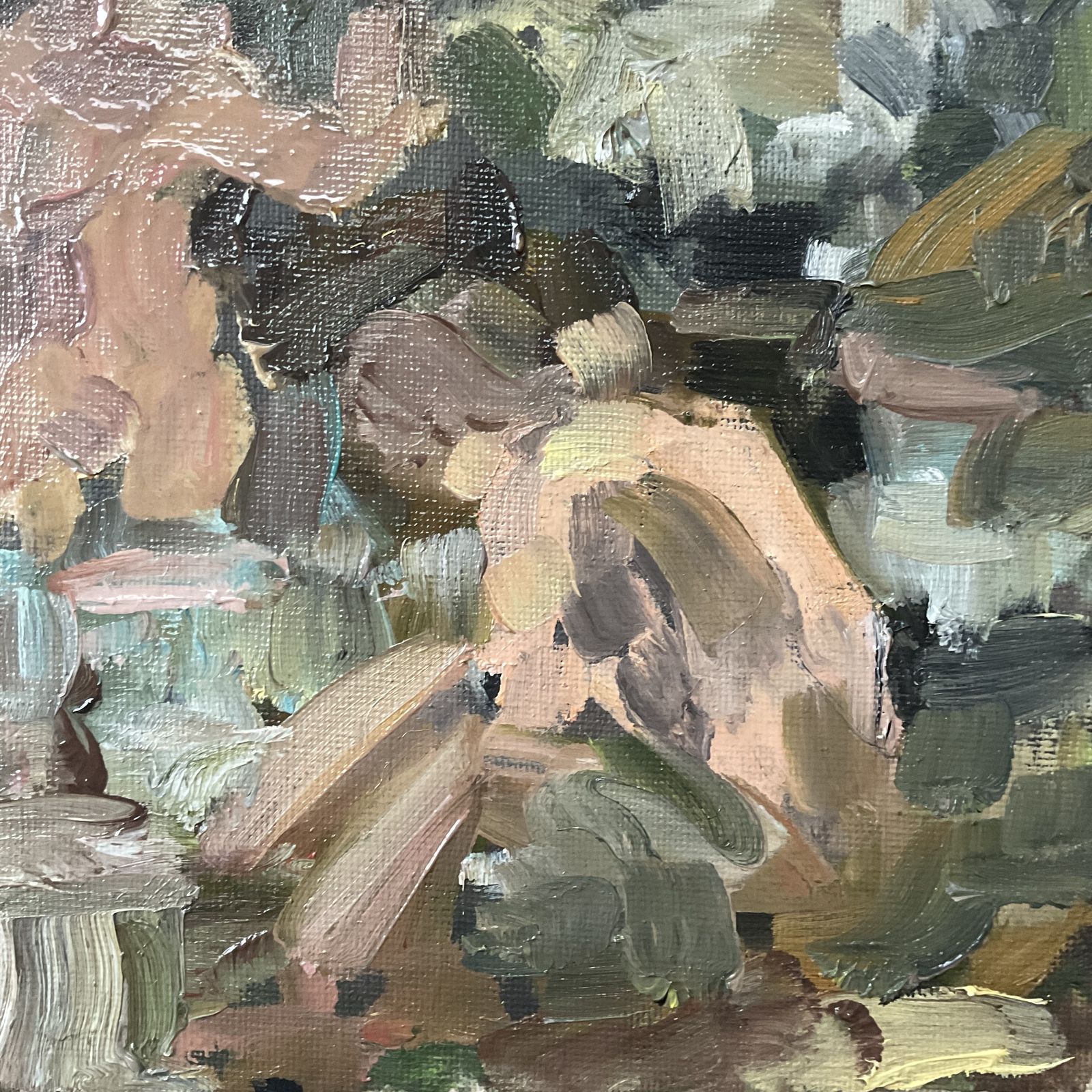 Original Oil Painting Bathers Abstract Landscape Cool Water Signed Roth 8 X 8 Inches photo Art