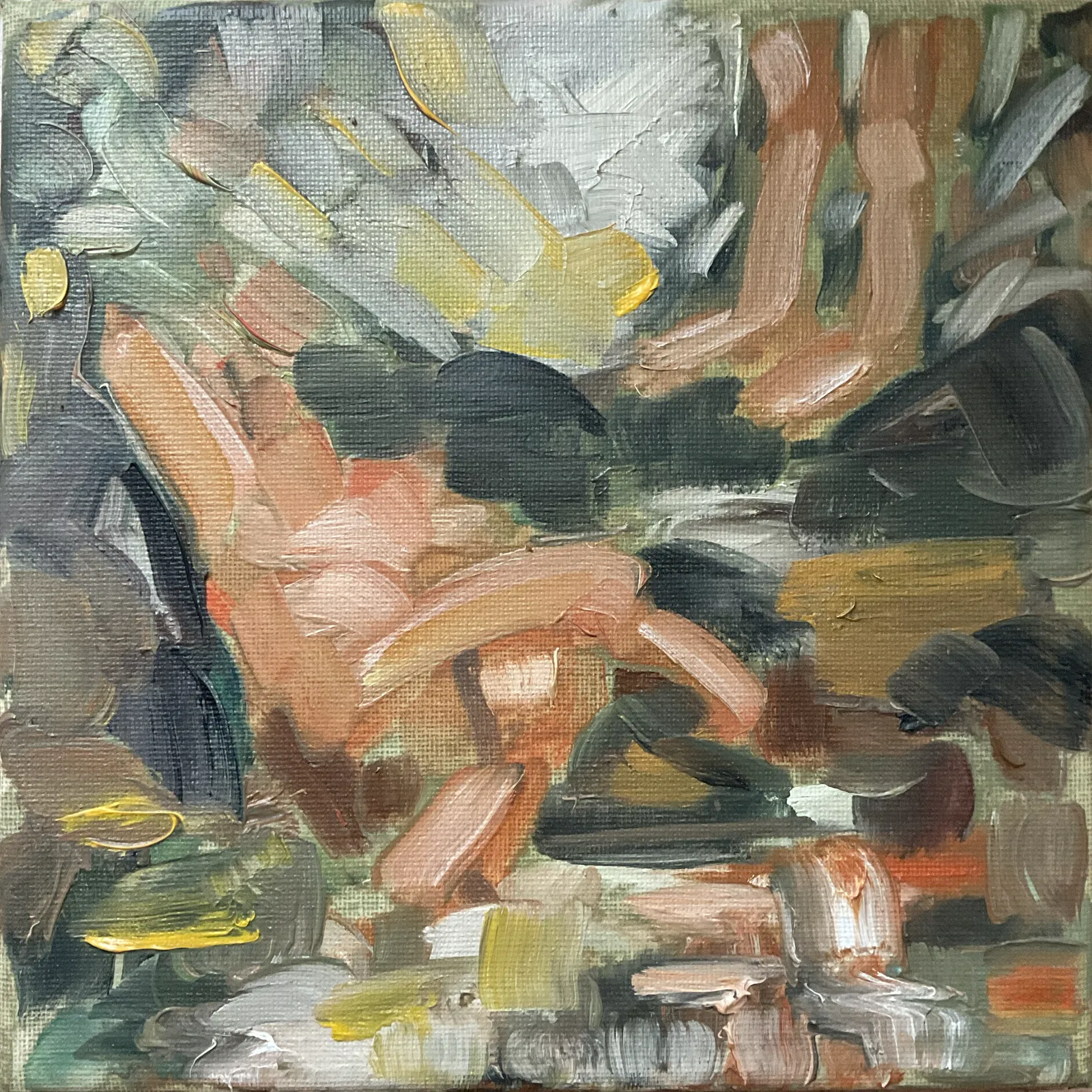 Original Oil Painting Bathers Abstract Landscape Signed Roth 8 X 8 Inches photo for sale