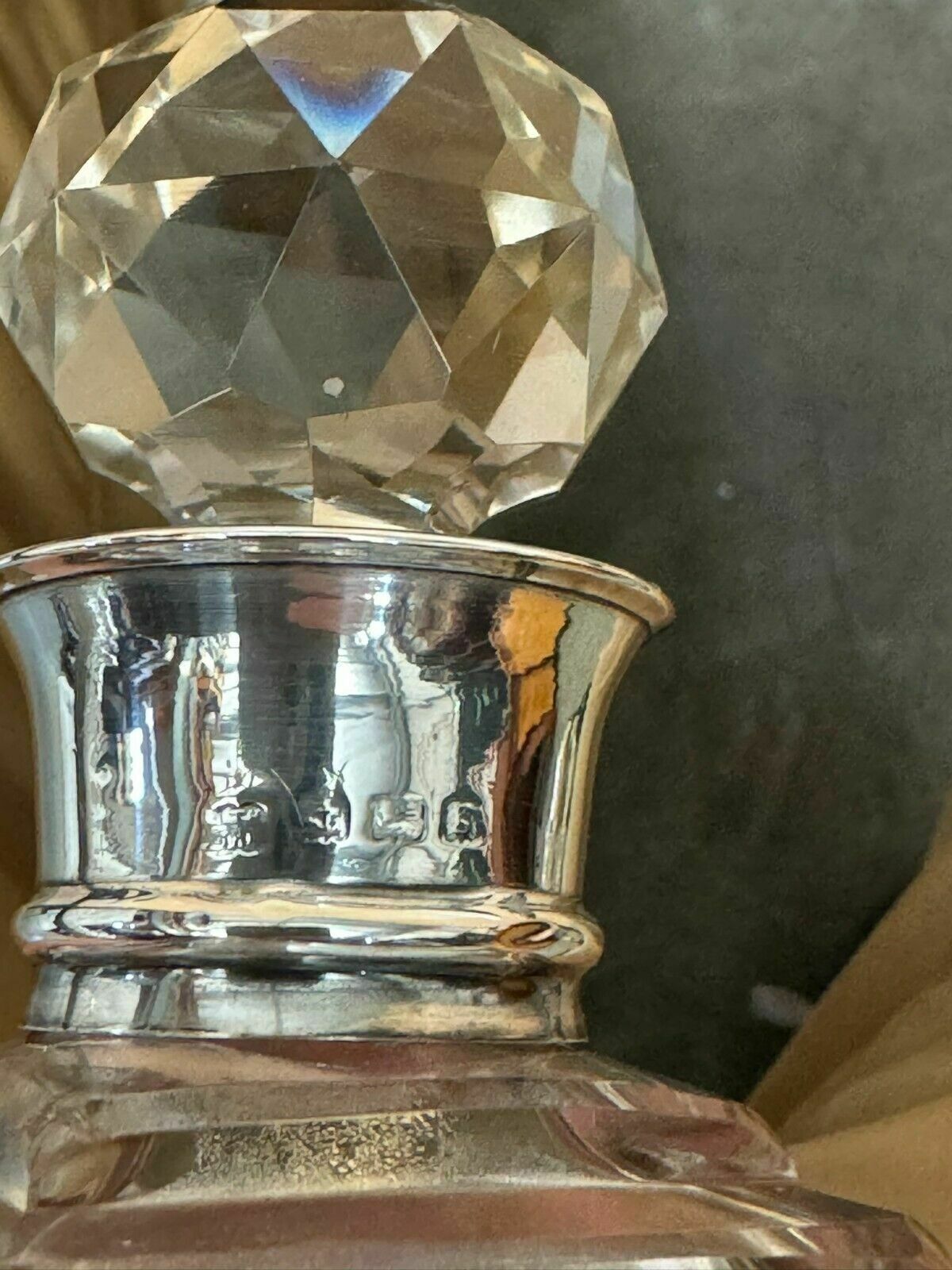 photo for sale Fine 1906 Antique Edwardian Whisky Spirit Decanter With Sterling Silver Collar