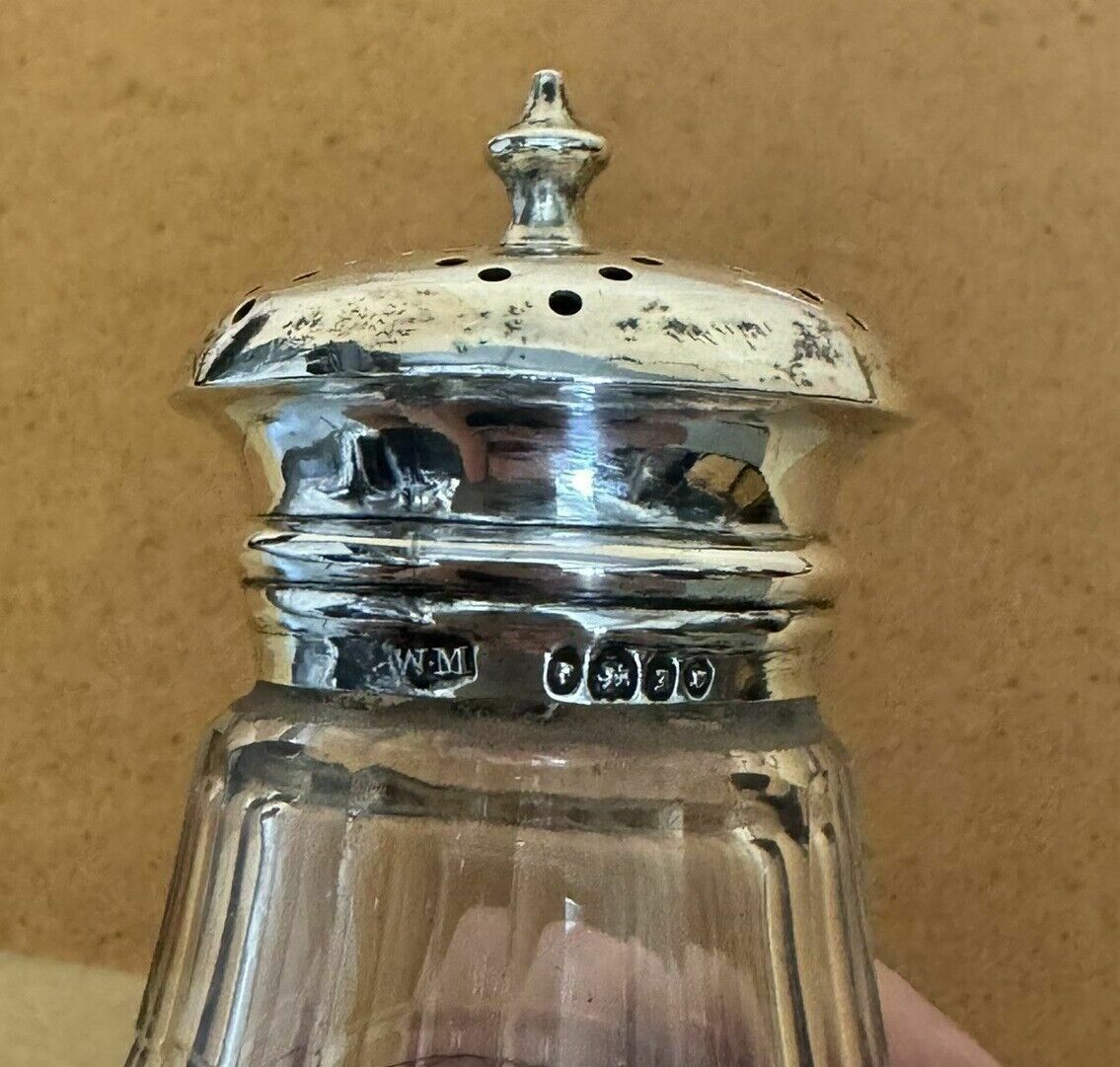 Antique 1844 William Moulson Cut Glass Sterling Sivler Sugar Shaker Must See! photo vinterior