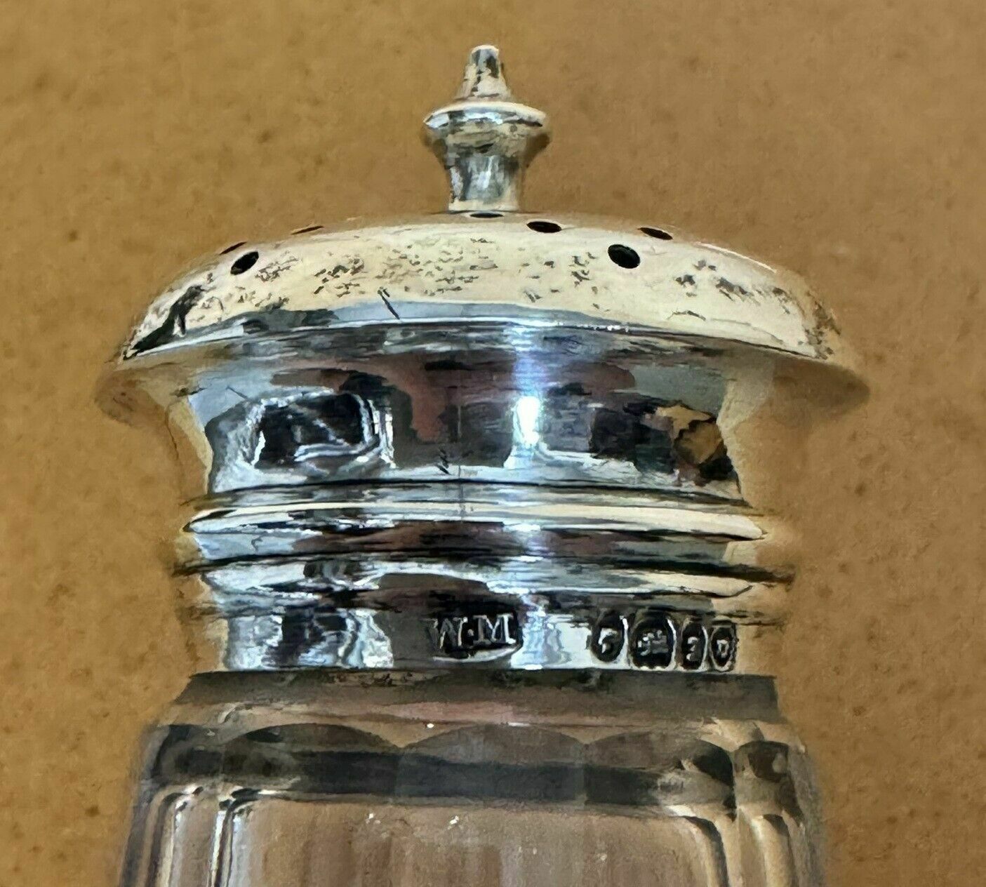Antique 1844 William Moulson Cut Glass Sterling Sivler Sugar Shaker Must See! photo vintage
