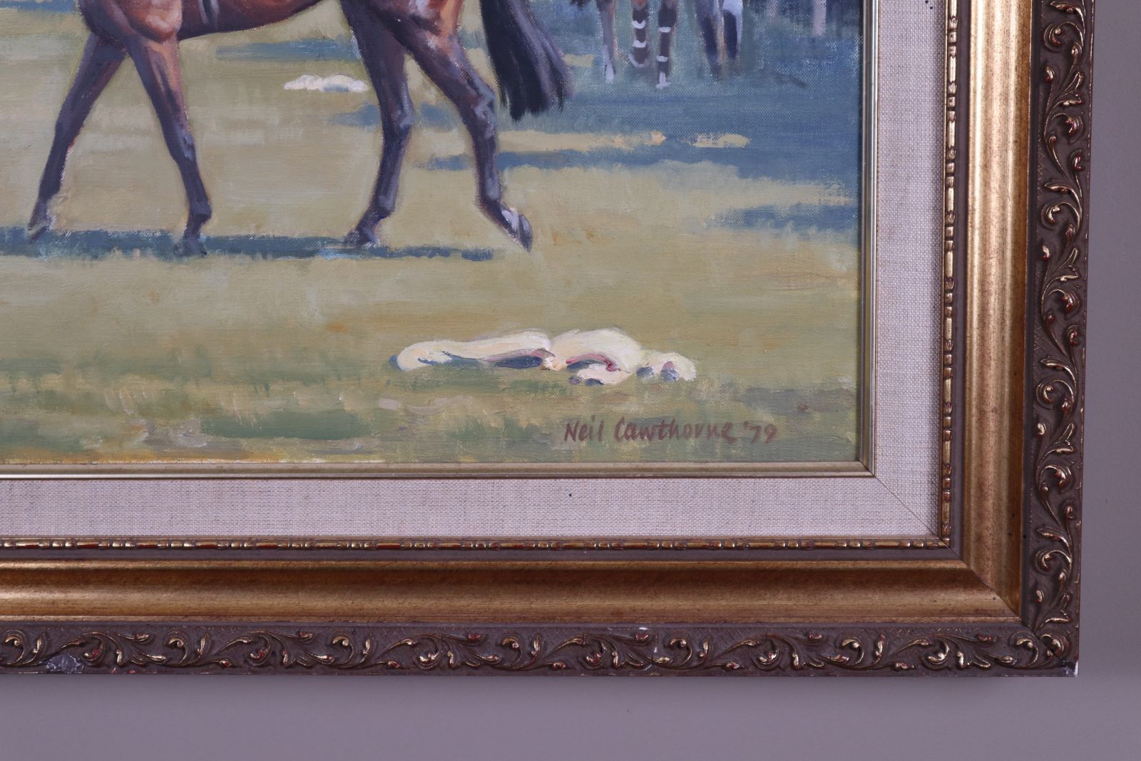 'Jockeys Get Mounted' By Neil Cawthorne ( 1936 2022) Framed Oil On Canvas Original Painting photo vinterior