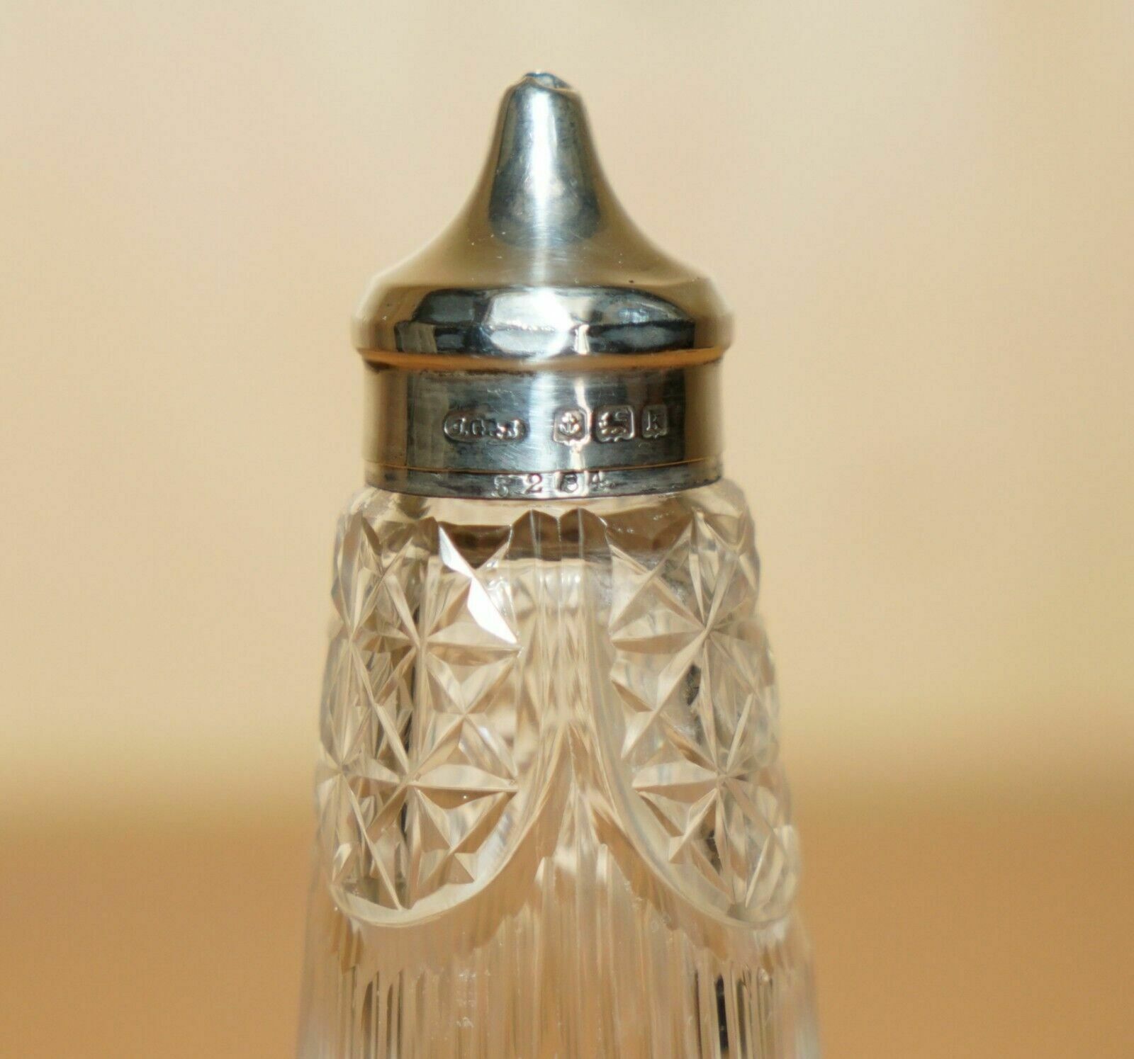 Antique 1909 John Grinsell & Sons Sterling Silver Cut Glass Crystal Salt Shaker photo furniture