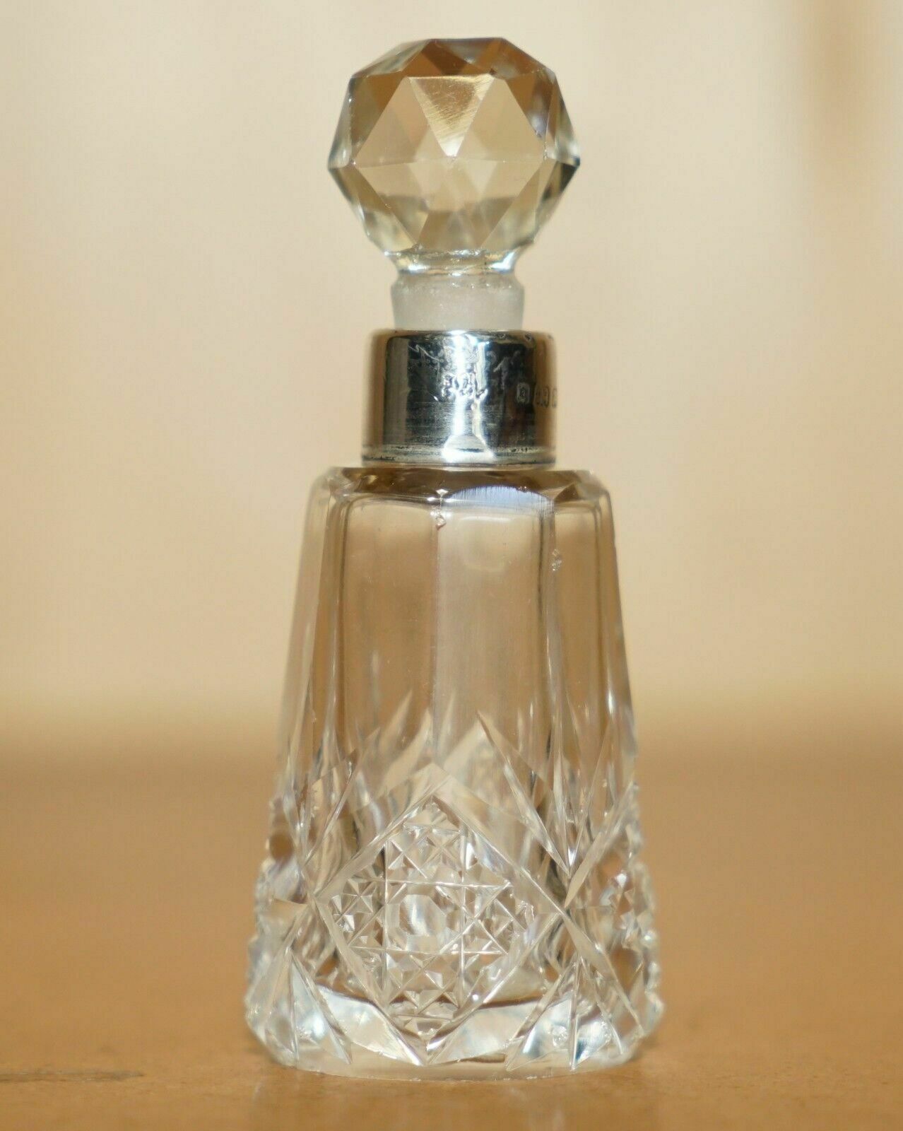 Minature 1929 Antique Perfume Bottle Flask Cut Glass Crystal Sterling Silver photo furniture