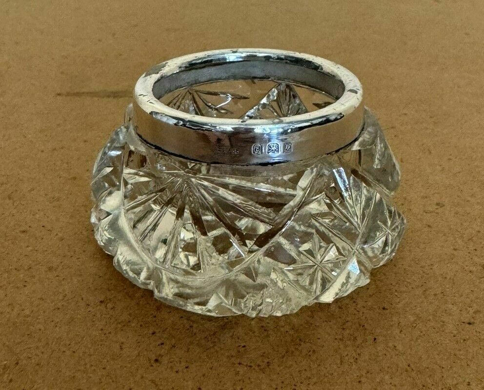 photo furniture Henry Perkins & Sons Antique Cut Glass Crystal Trinket Pot Sterling Silver Trim