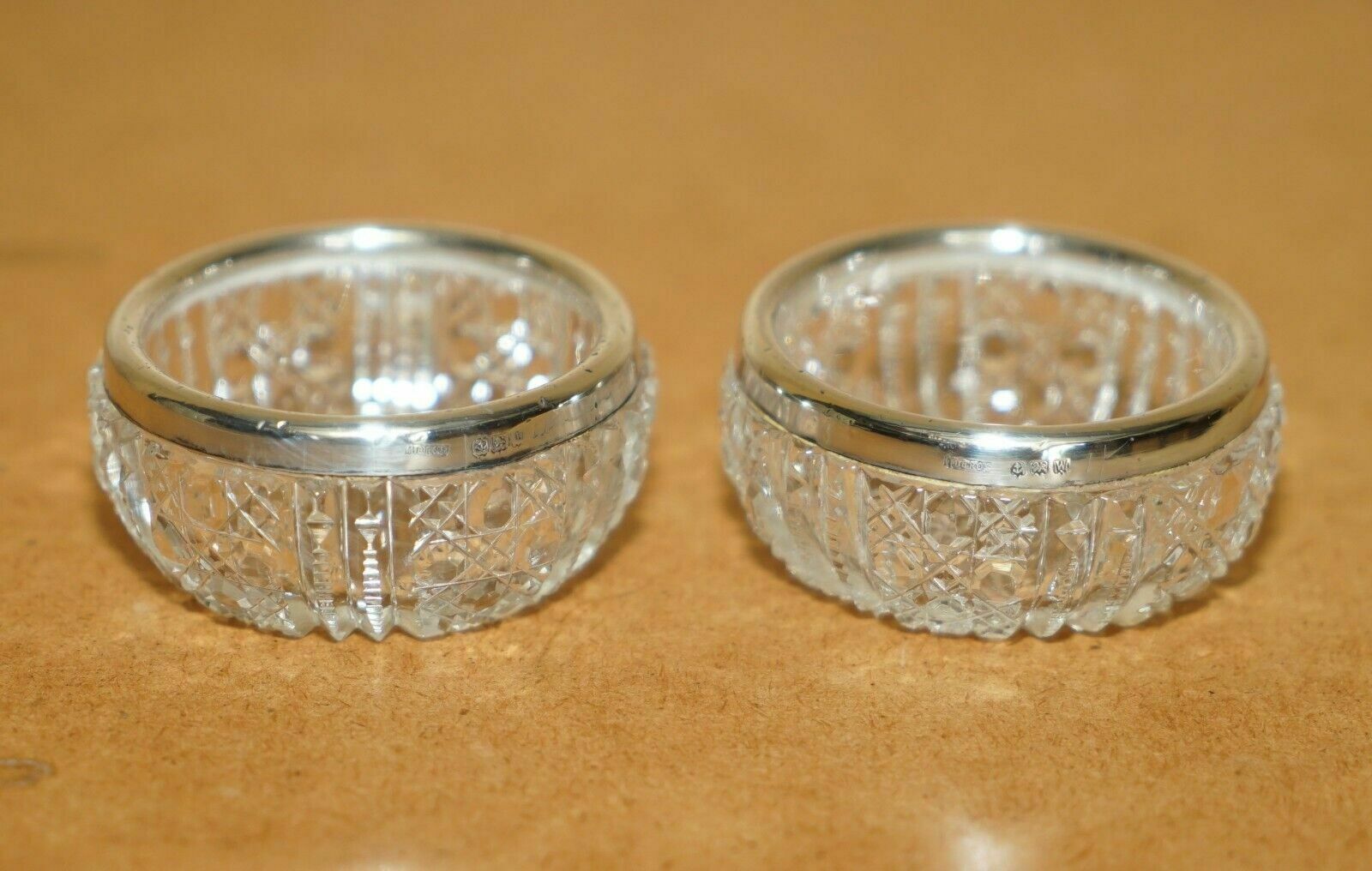 Pair Of Miller Brothers Antique Cut Glass Crystal Trinket Pot Sterling Silver photo furniture