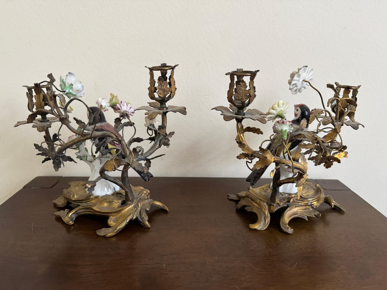 19th Century Pair Of Porcelain Birds In Ormolu Candelabra photo 1500.0