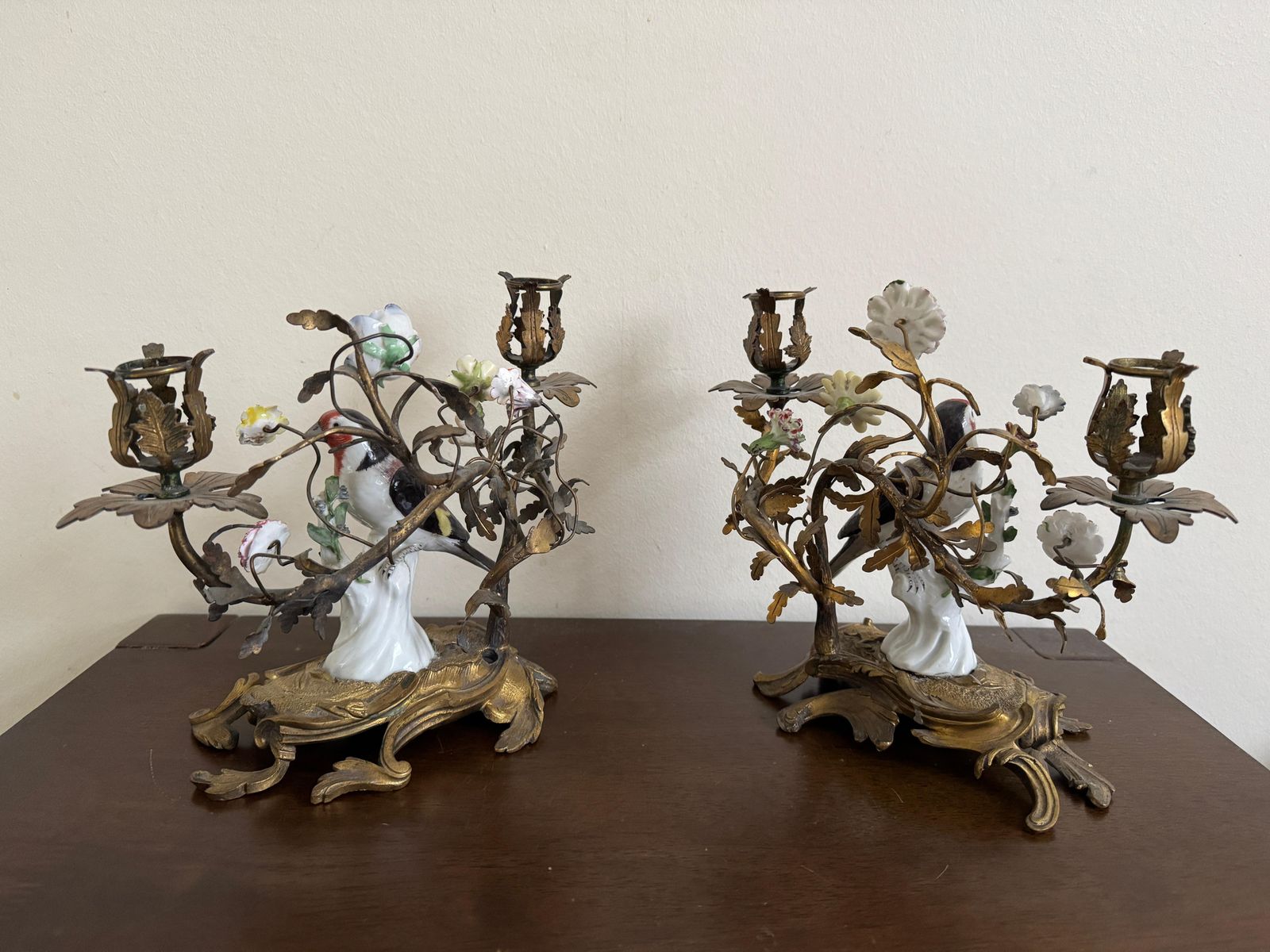 19th Century Pair Of Porcelain Birds In Ormolu Candelabra photo buy