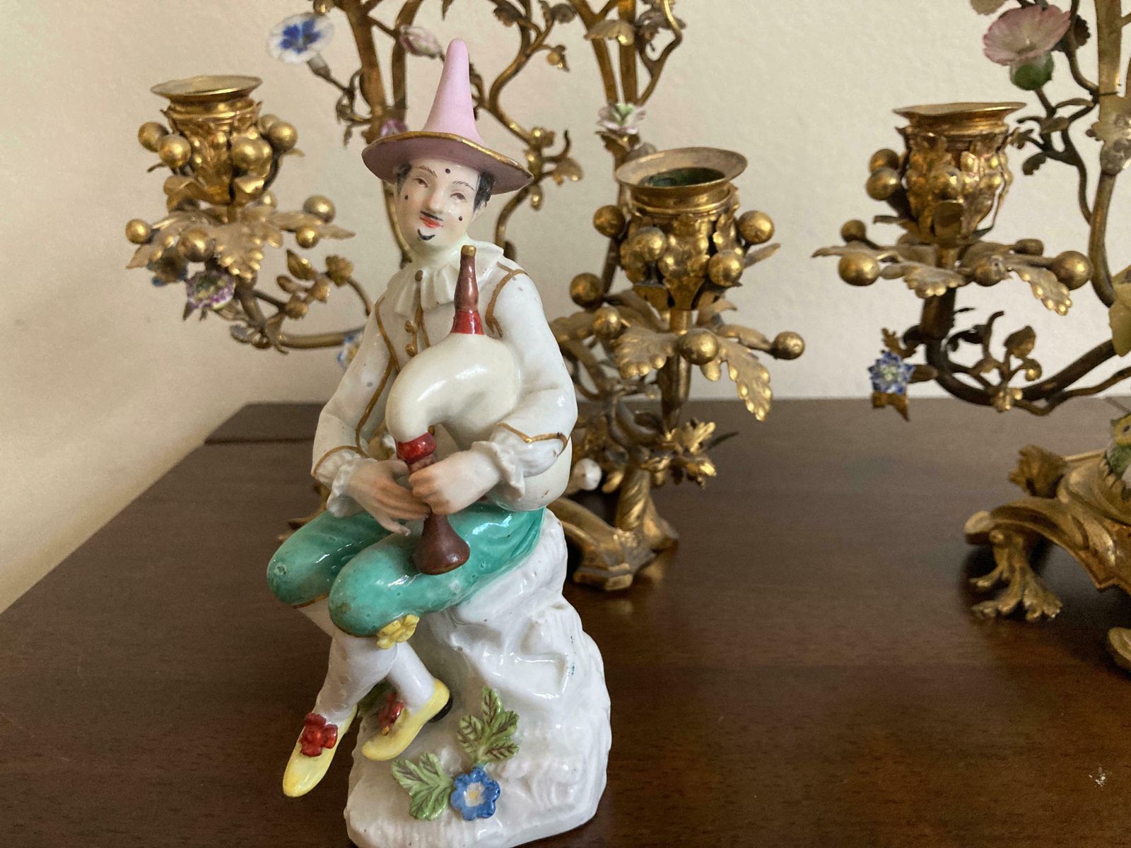 photo for sale Meissen Pair Of Musicians Seated In Ormolu Candelabra