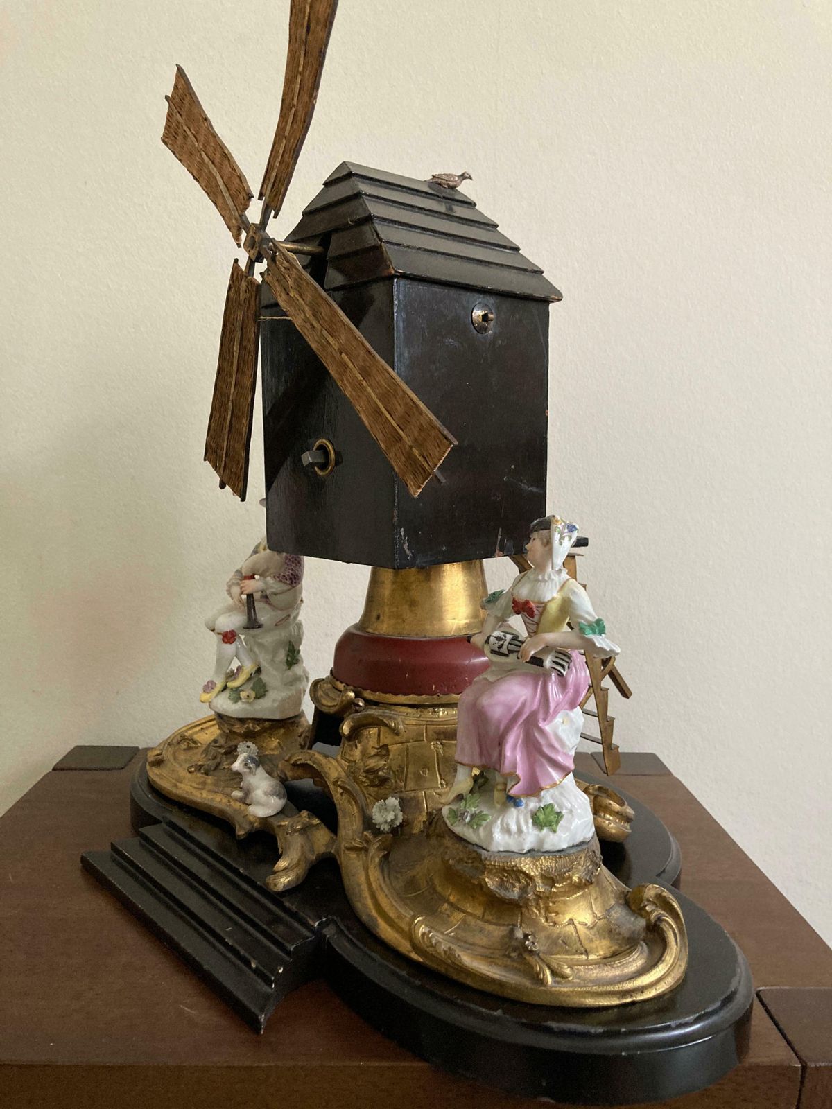photo for sale Ormolu Windmill With Meissen Harlequin And Columbine