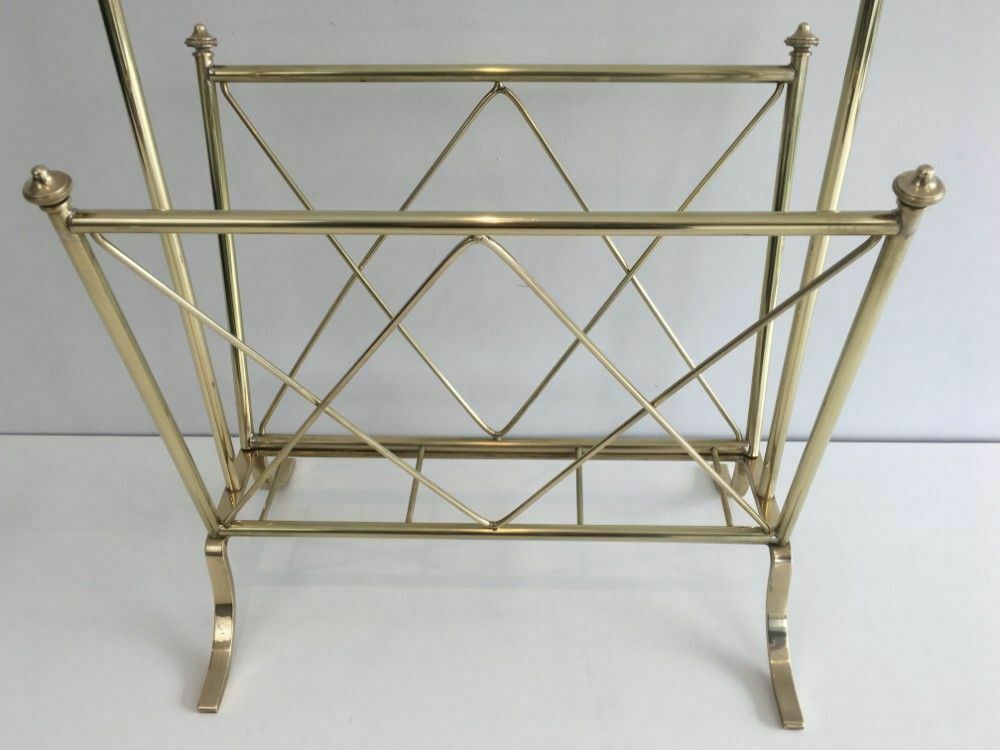 Neoclassical Style Brass Magazine Rack With Glass Shelf By Maison Jansen photo 780.0