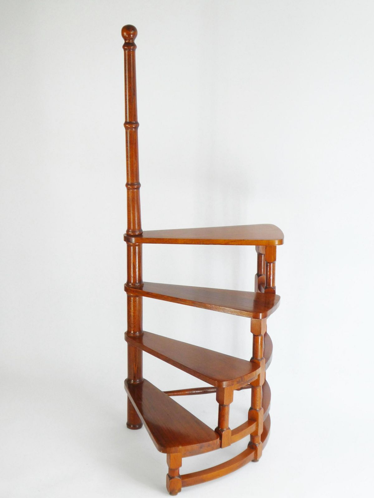 Wooden Semi Circular Library Stairs, Vintage Bookcase Ladder With Four Steps, Wooden Victorian Library Stairs, Large 50's Steps photo furniture
