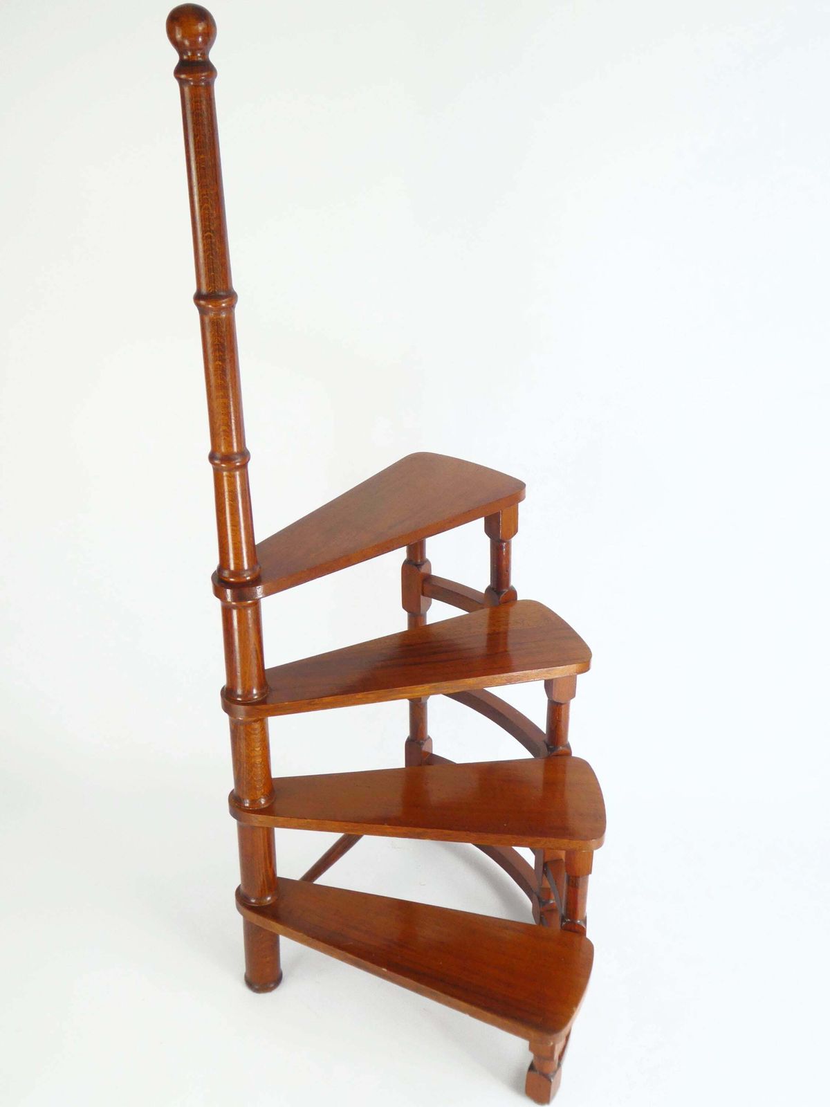 Wooden Semi Circular Library Stairs, Vintage Bookcase Ladder With Four Steps, Wooden Victorian Library Stairs, Large 50's Steps photo vintage
