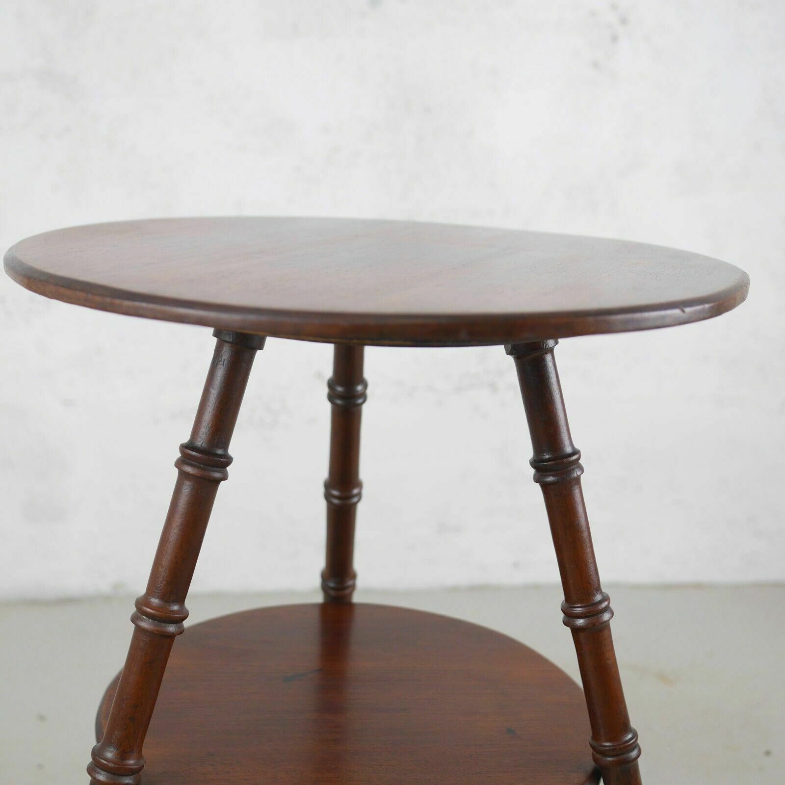 Antique Aesthetic Movement Faux Bamboo Mahogany Tripod Side Lamp Table #102703 photo vintage