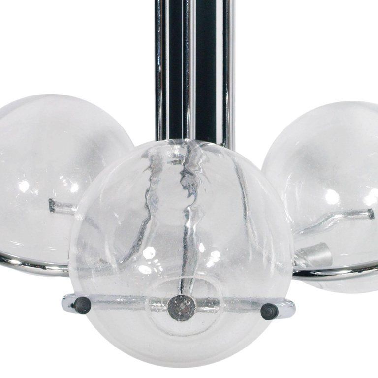 1970s Mazzega Murano Glass Pendant Chandelier, 3 Lights And Chromed Black Steel photo furniture