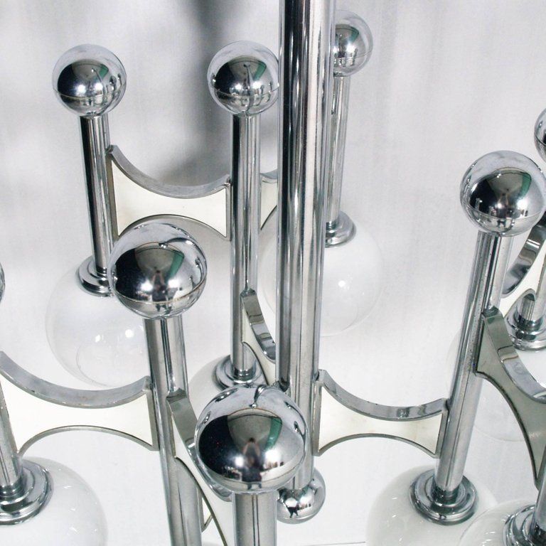 Large Sculptural Pendant Chandelier By Gaetano Sciolari 1970s In Chromed Steel photo furniture