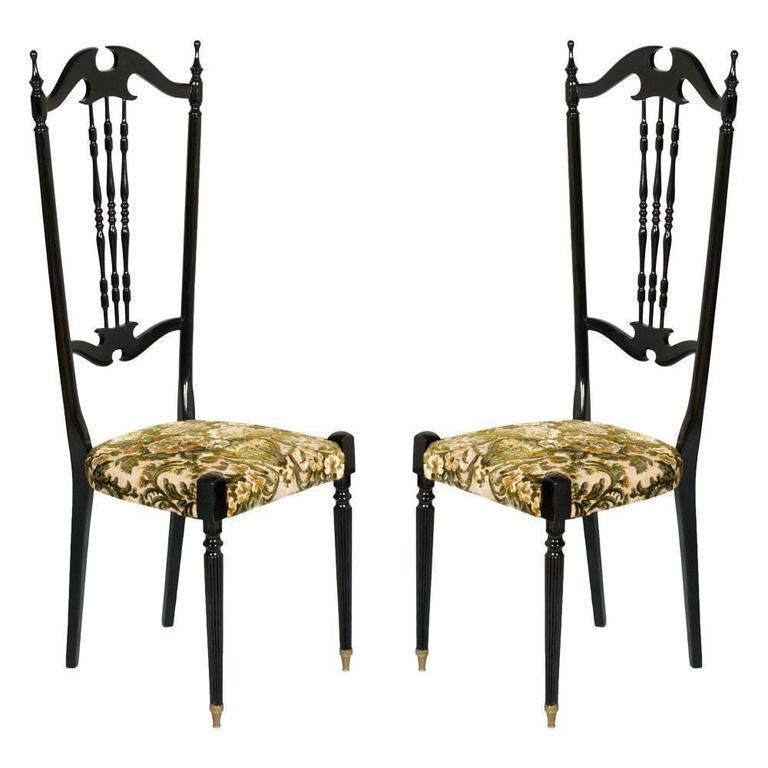 Pair Of Chiavari High Back Chairs By Gaetano Descalzi, Italy In Mahogany