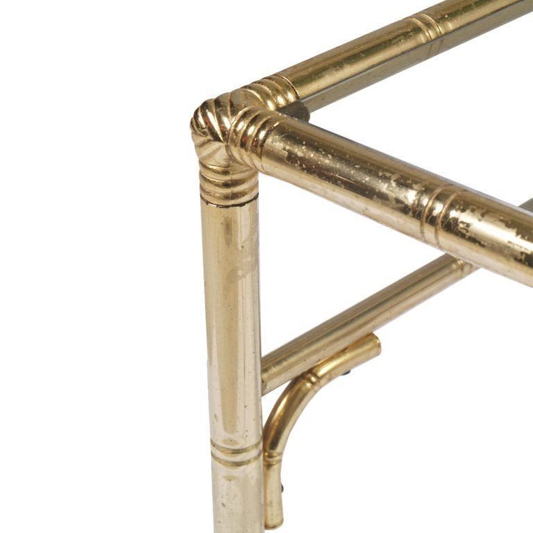 Italian Midcentury Coffee Tables, Faux Bamboo In Gilt Metal, Smoked Glass Top photo for sale