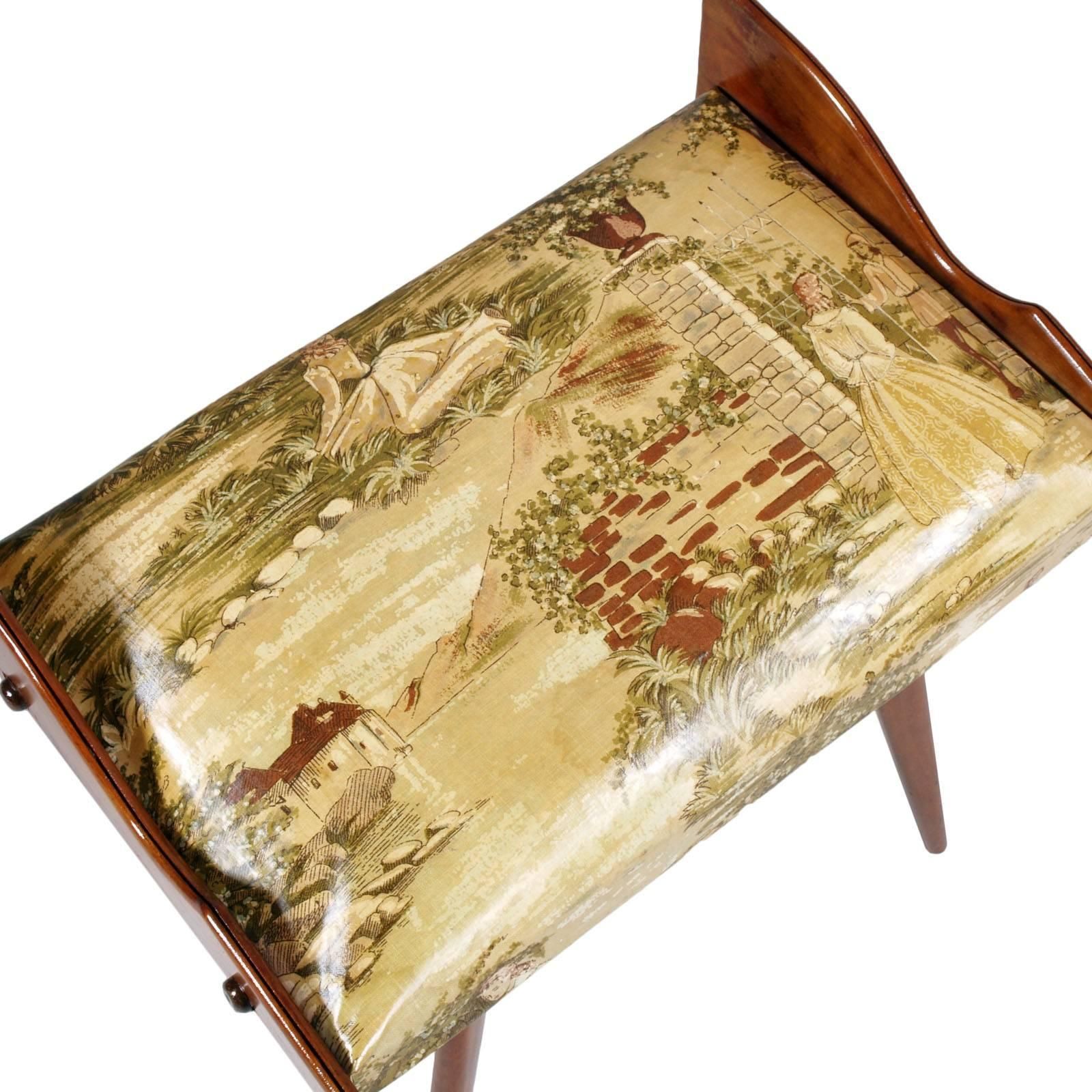 Pair Of Stools, Walnut, Plasticized And Printed Fabric By Ico Parisi photo for sale