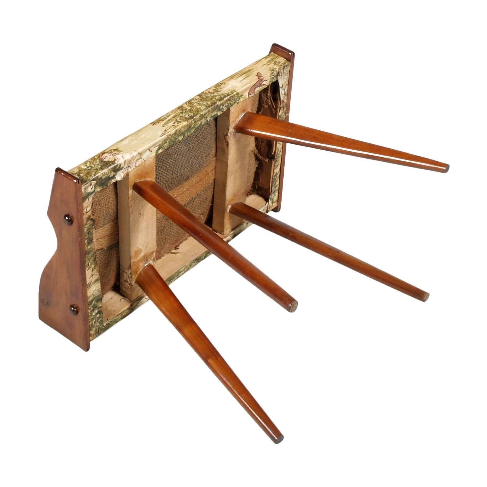 Pair Of Stools, Walnut, Plasticized And Printed Fabric By Ico Parisi photo Furniture