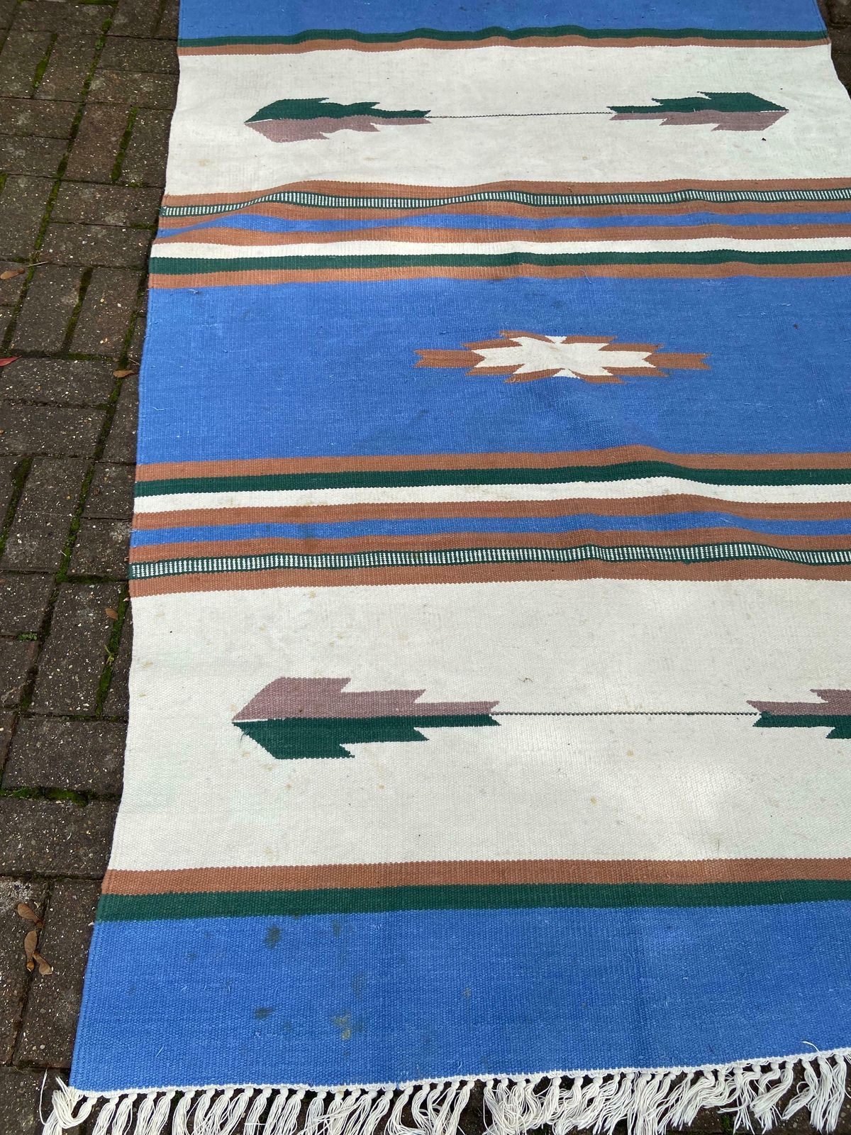 Vibrant Vintage Kilim Rug   80" X 60" (203cm X 152cm)   Blues, Browns, Creams photo for sale