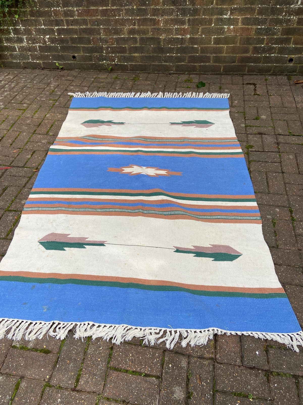 Vibrant Vintage Kilim Rug   80" X 60" (203cm X 152cm)   Blues, Browns, Creams photo vinterior