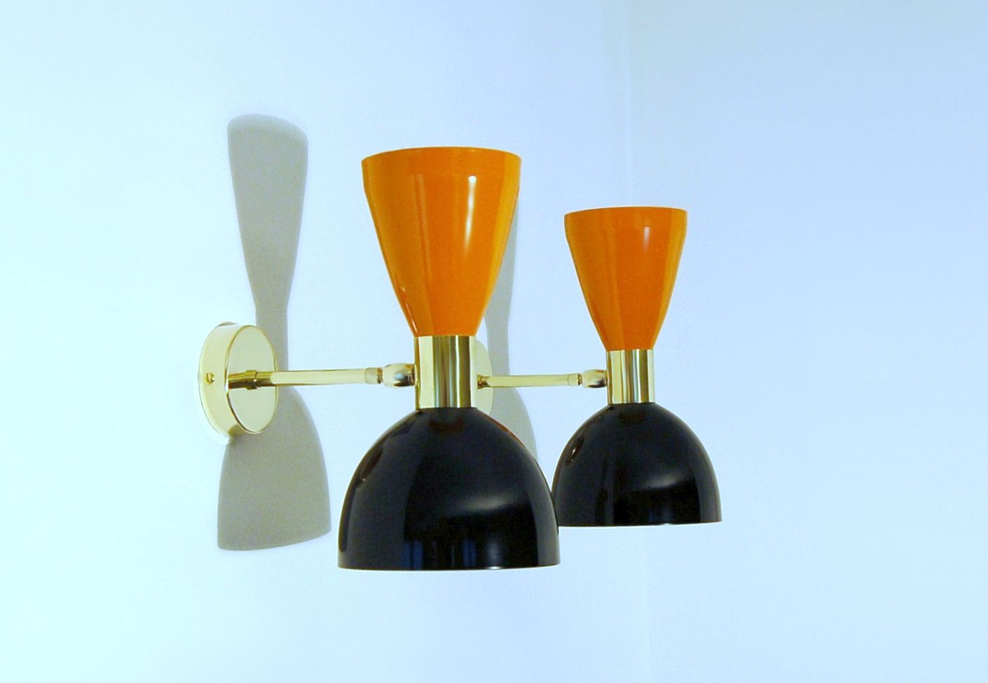 Pair Of Applique / Wall Lamp Metal And Brass Orange / Black Color Style '50