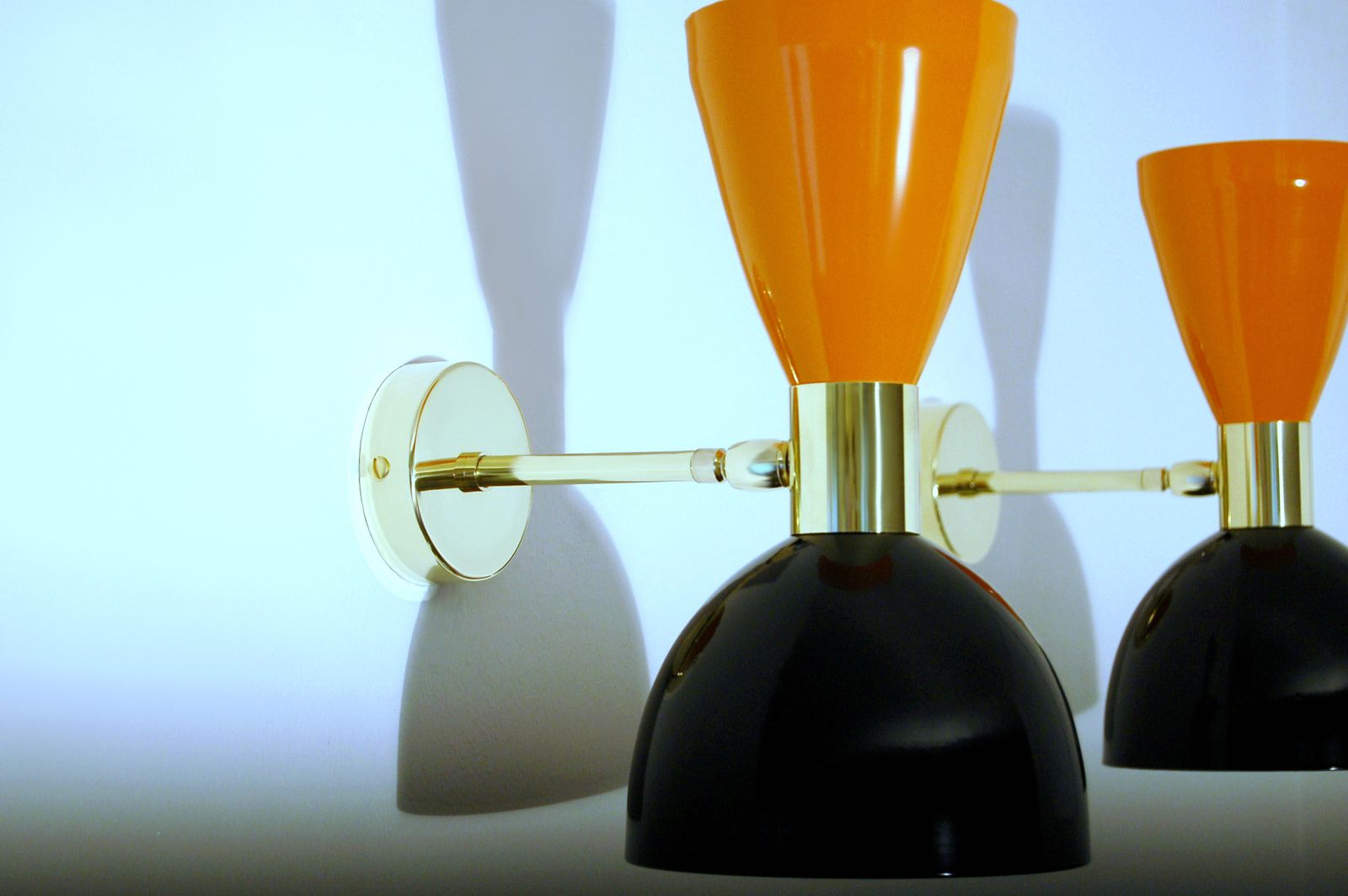 Pair Of Applique / Wall Lamp Metal And Brass Orange / Black Color Style '50 photo Lighting