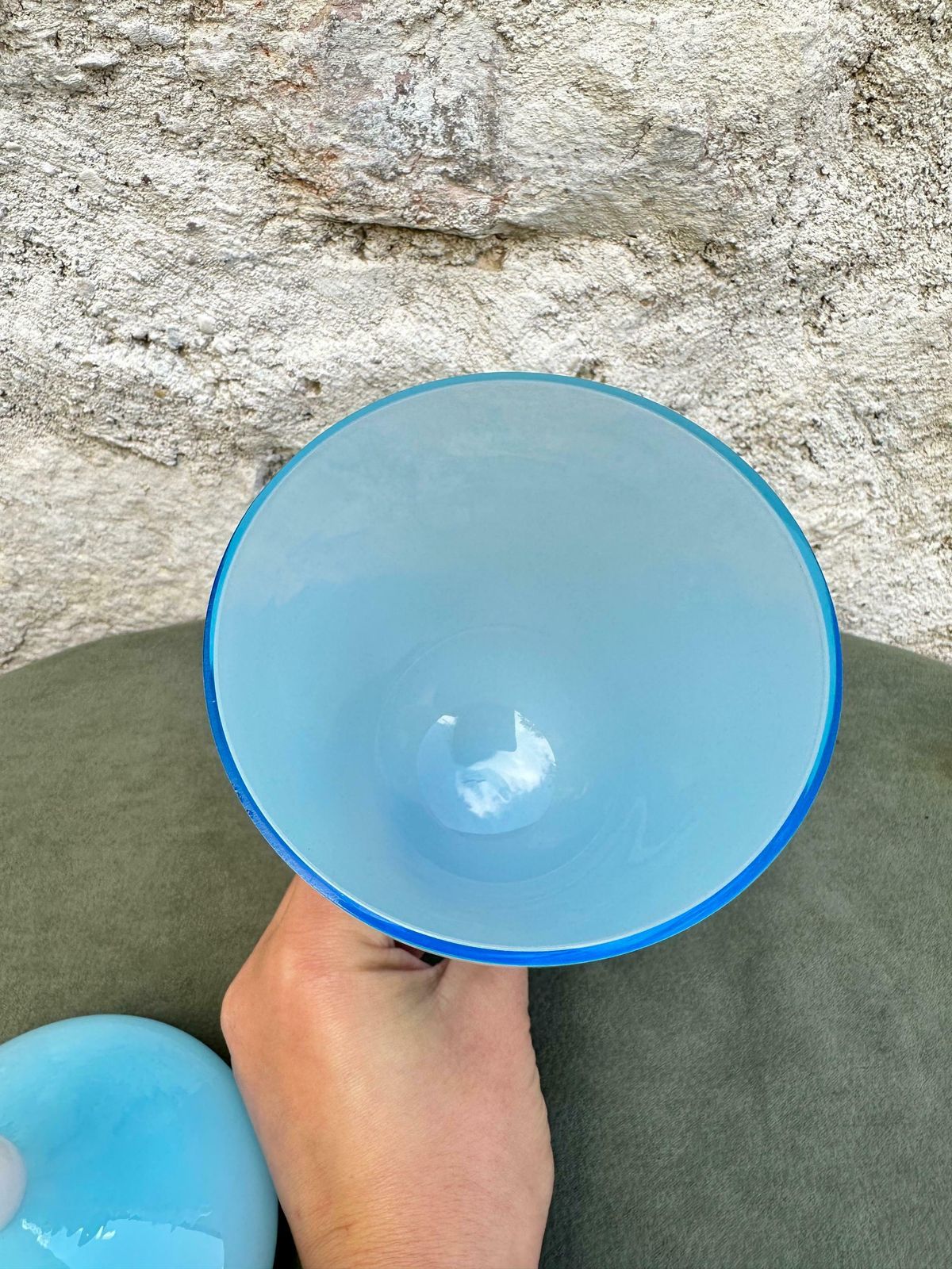 Vintage Italian Blue And White Opaline Drageoir Candy Jar On Foot By Murano Apothecary Jars photo vinterior