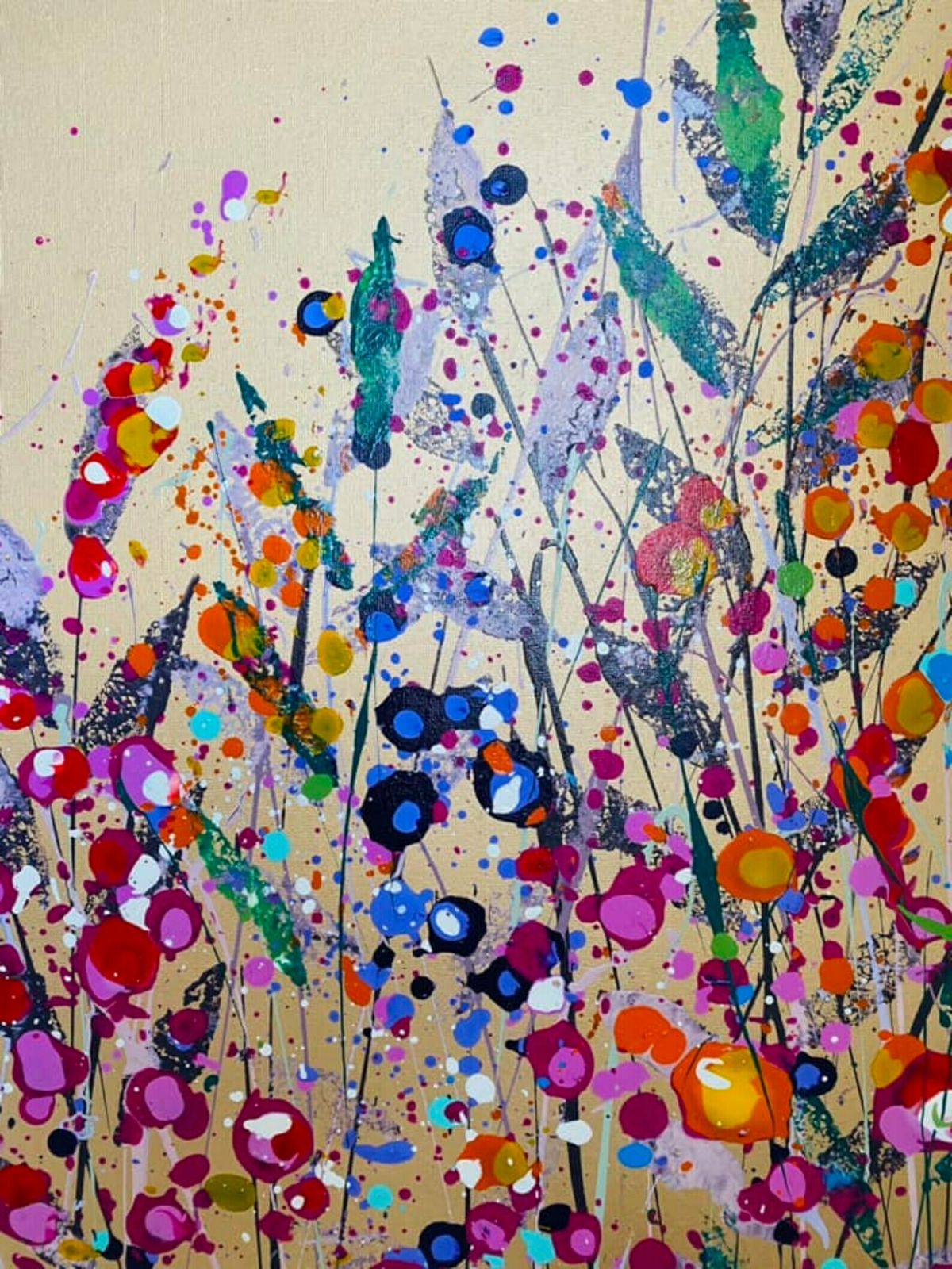 Juliet…Hand Painted Original Gold Floral Art On Canvas 80cm X 60cm photo for sale